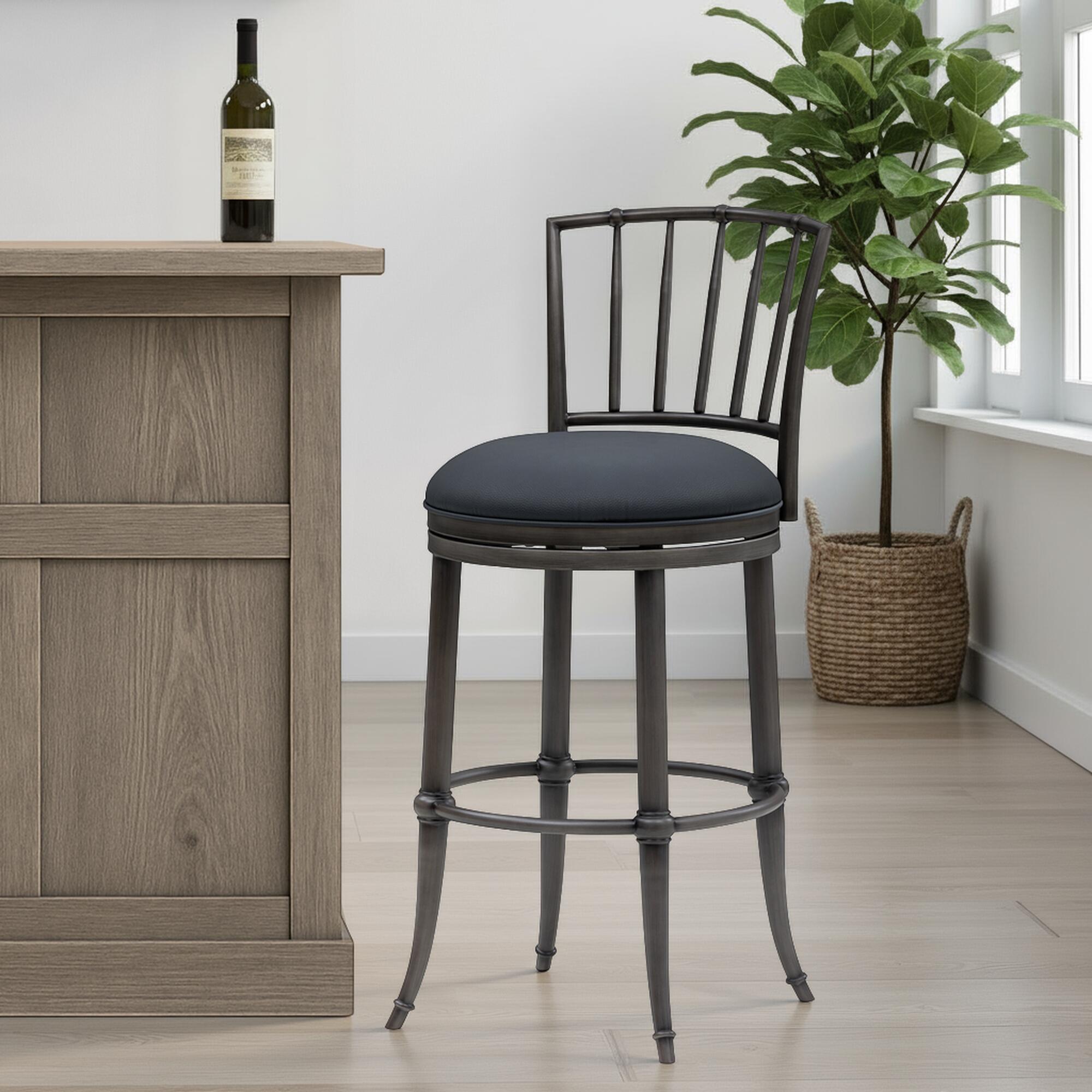 Armen Living VINCE Swivel Bar Height Barstool, Navy Blue/Gray, rollover