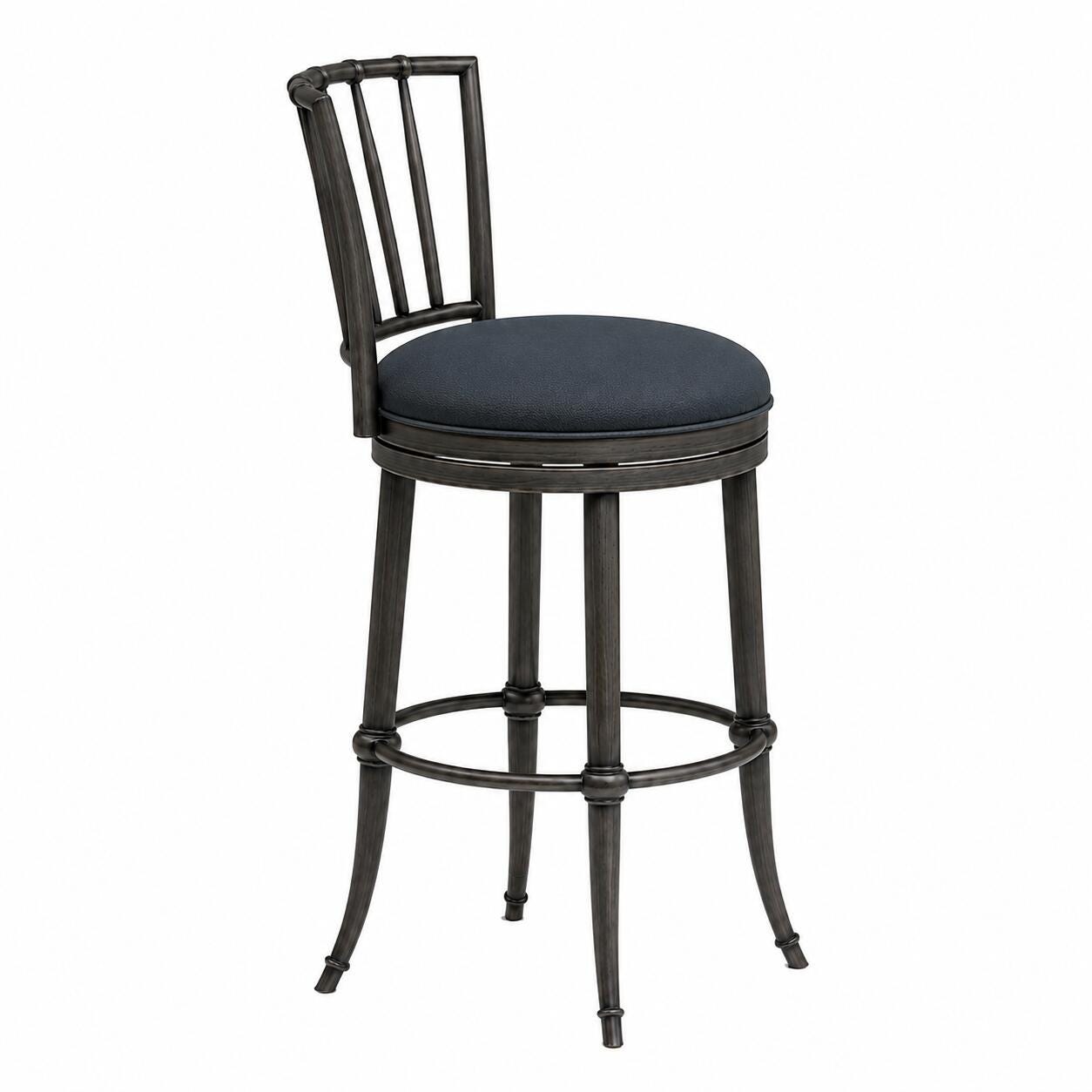 Armen Living VINCE Swivel Bar Height Barstool, Navy Blue/Gray, large