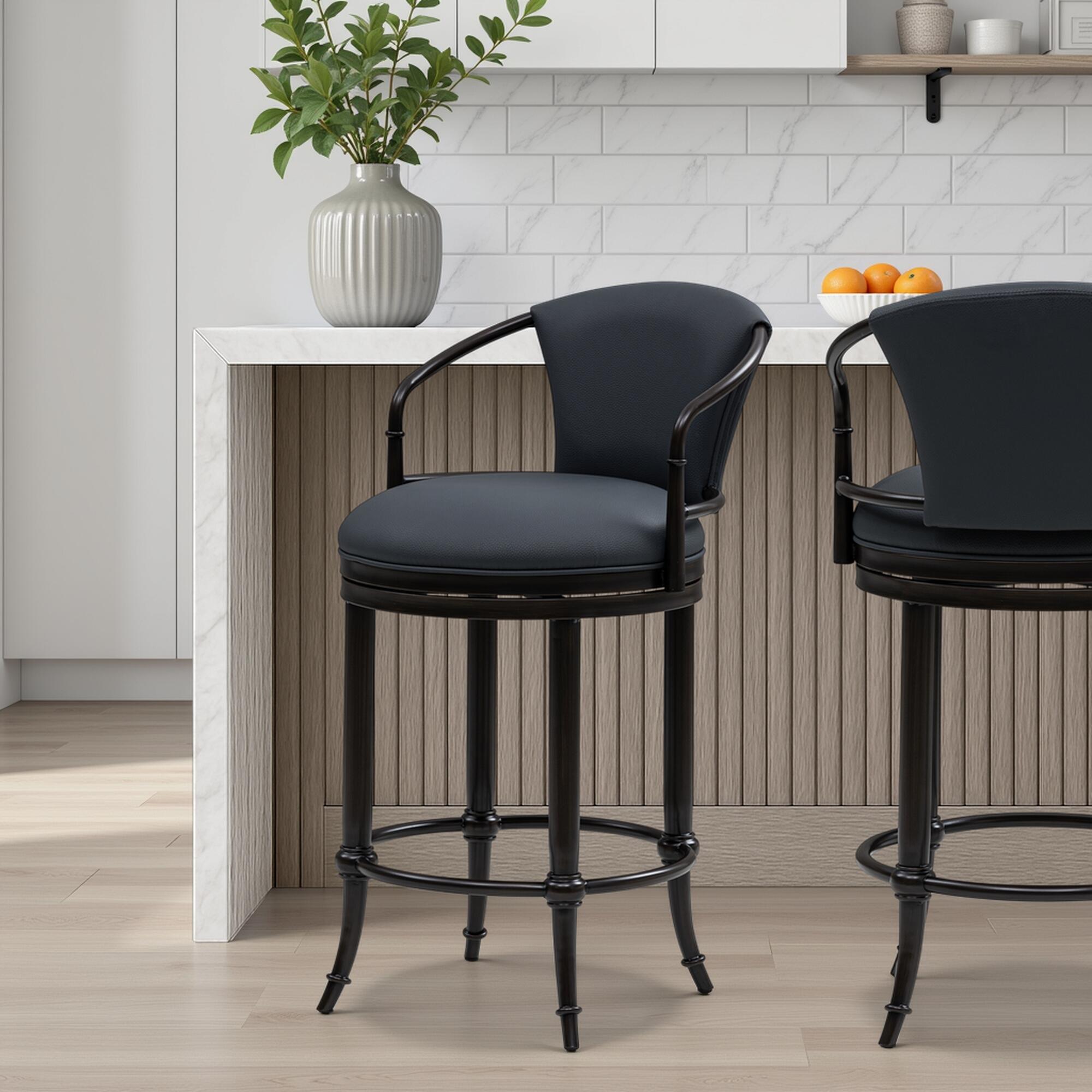 Armen Living OTIS Swivel Counter Height Barstool, Navy Blue/Black, rollover