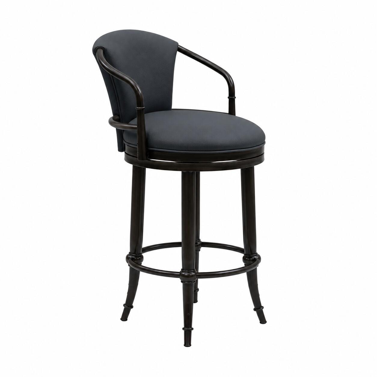 Armen Living OTIS Swivel Counter Height Barstool, Navy Blue/Black, large