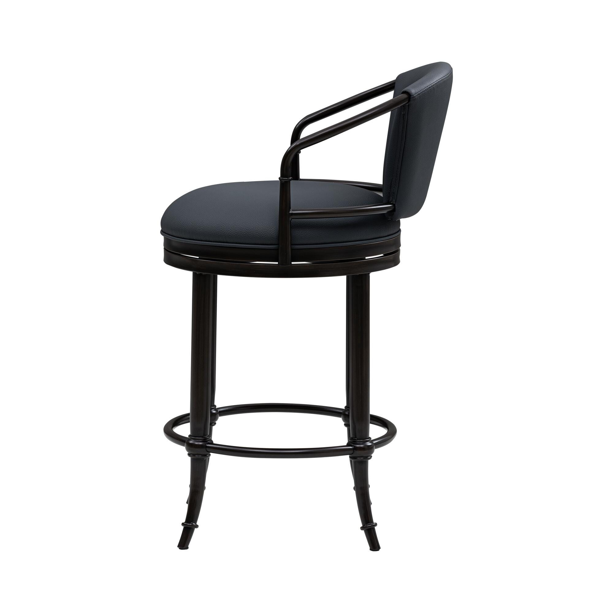 Armen Living OTIS Swivel Counter Height Barstool, Navy Blue/Black, large