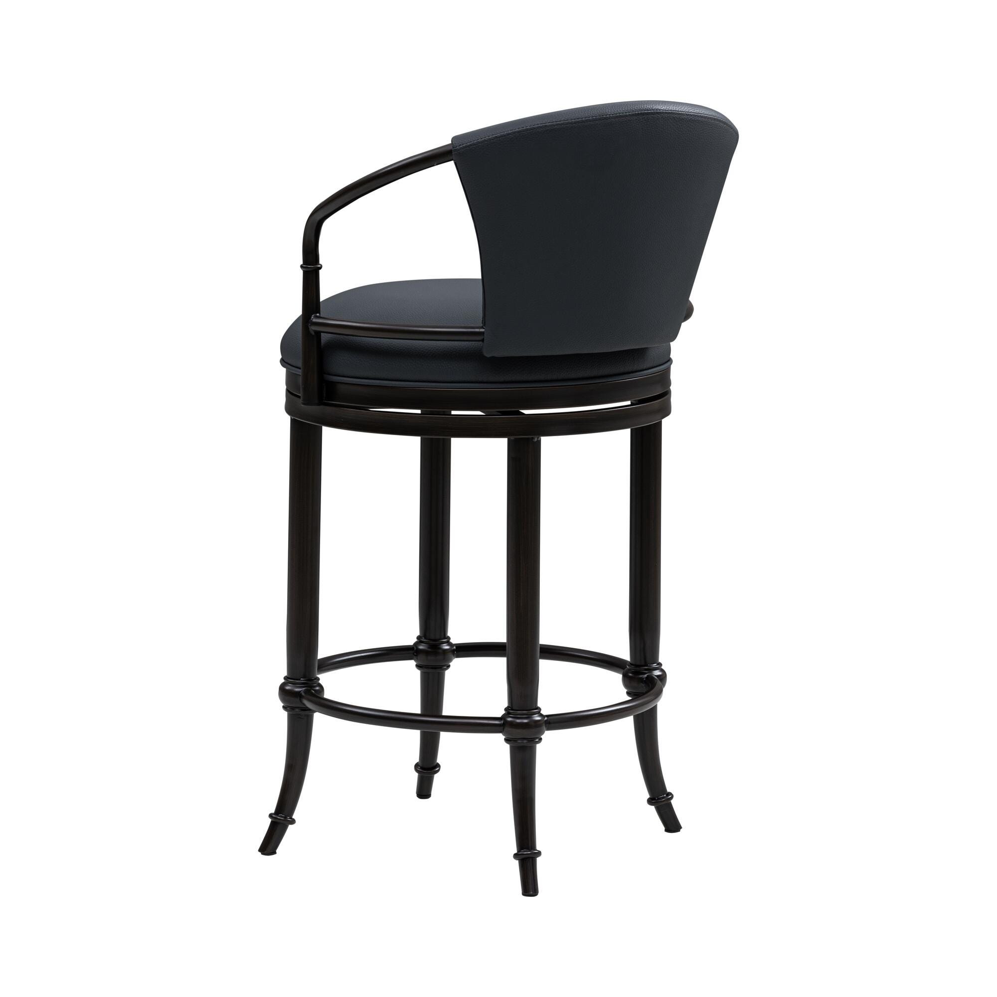 Armen Living OTIS Swivel Counter Height Barstool, Navy Blue/Black, large