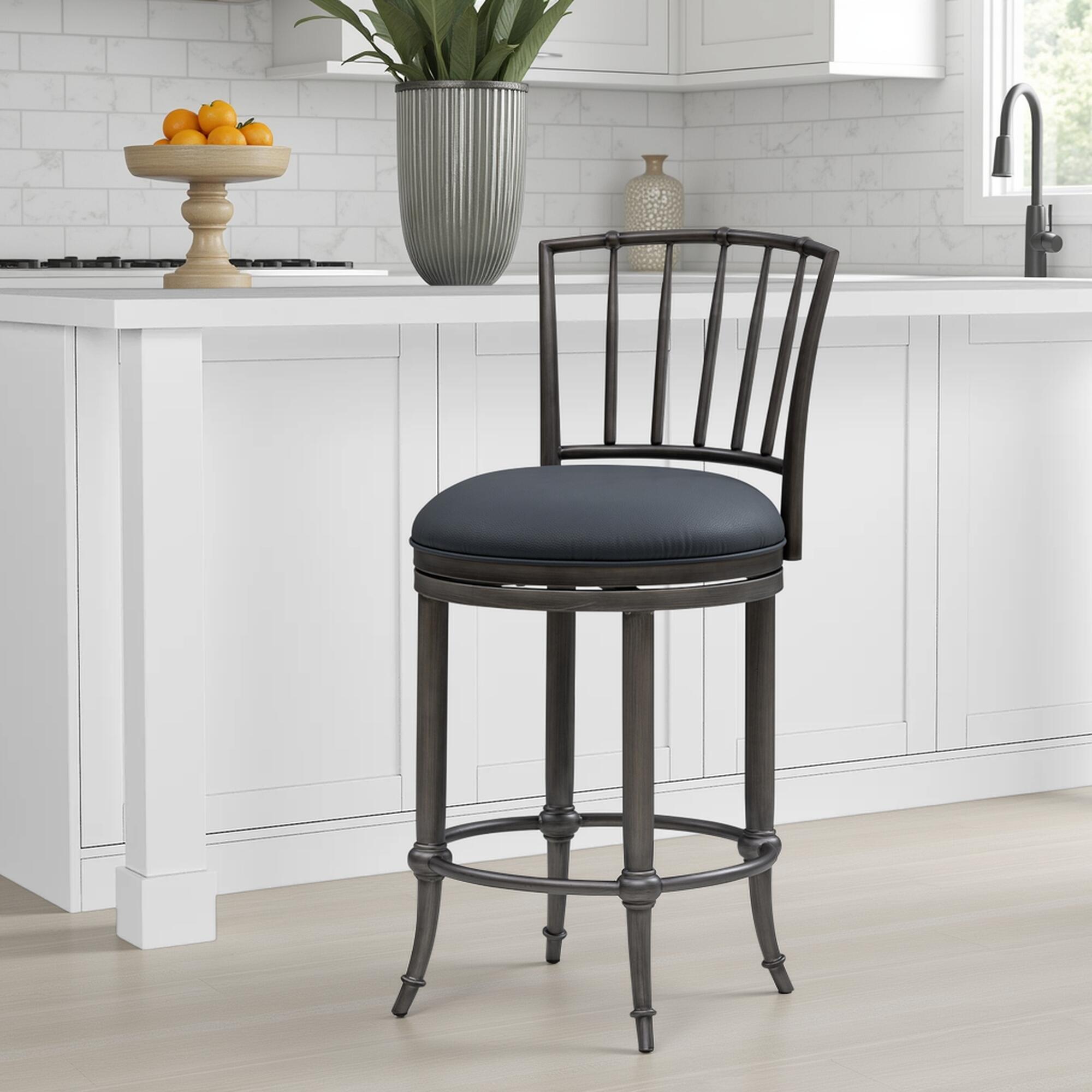 Armen Living VINCE Swivel Counter Height Barstool, Navy Blue/Gray, rollover