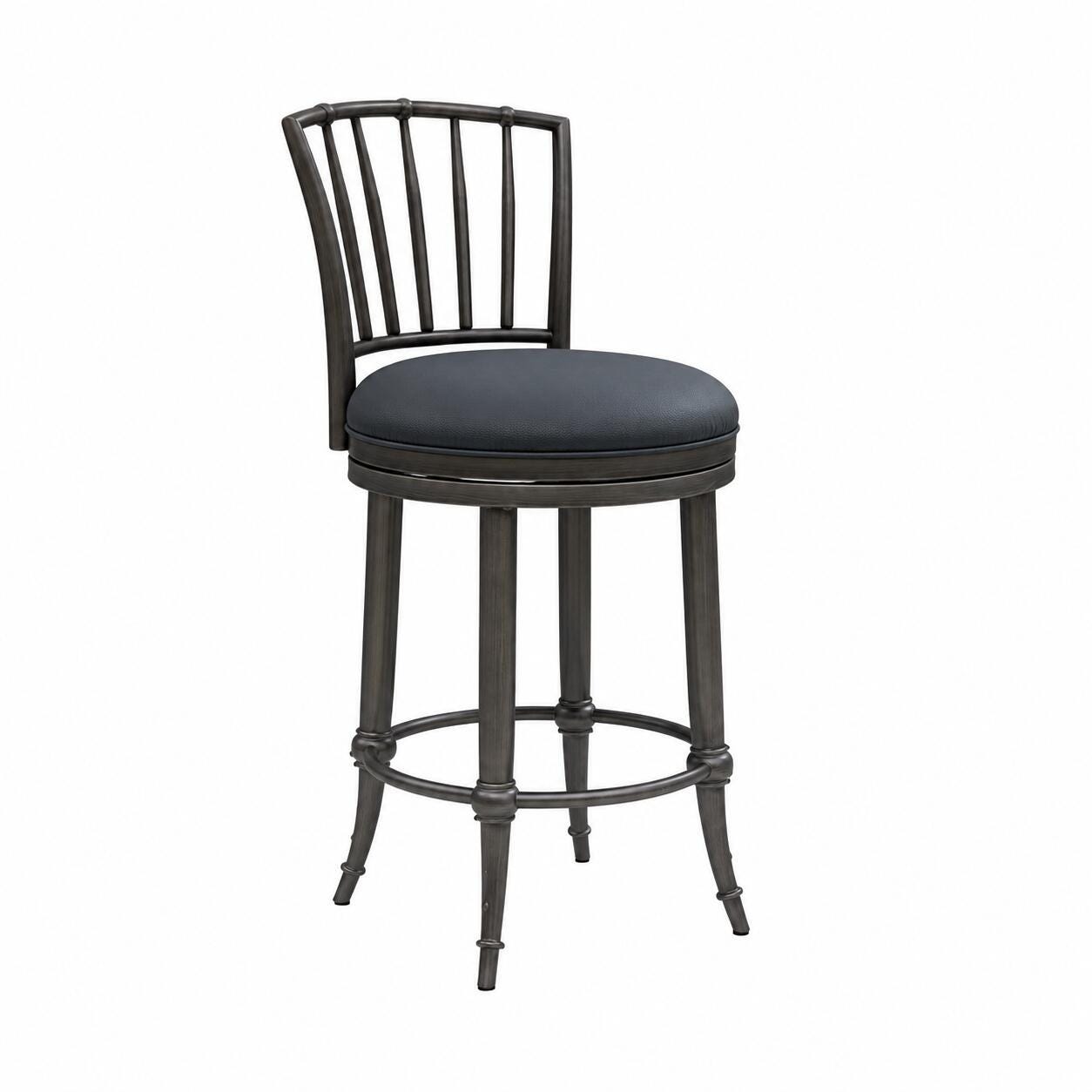 Armen Living VINCE Swivel Counter Height Barstool, Navy Blue/Gray, large