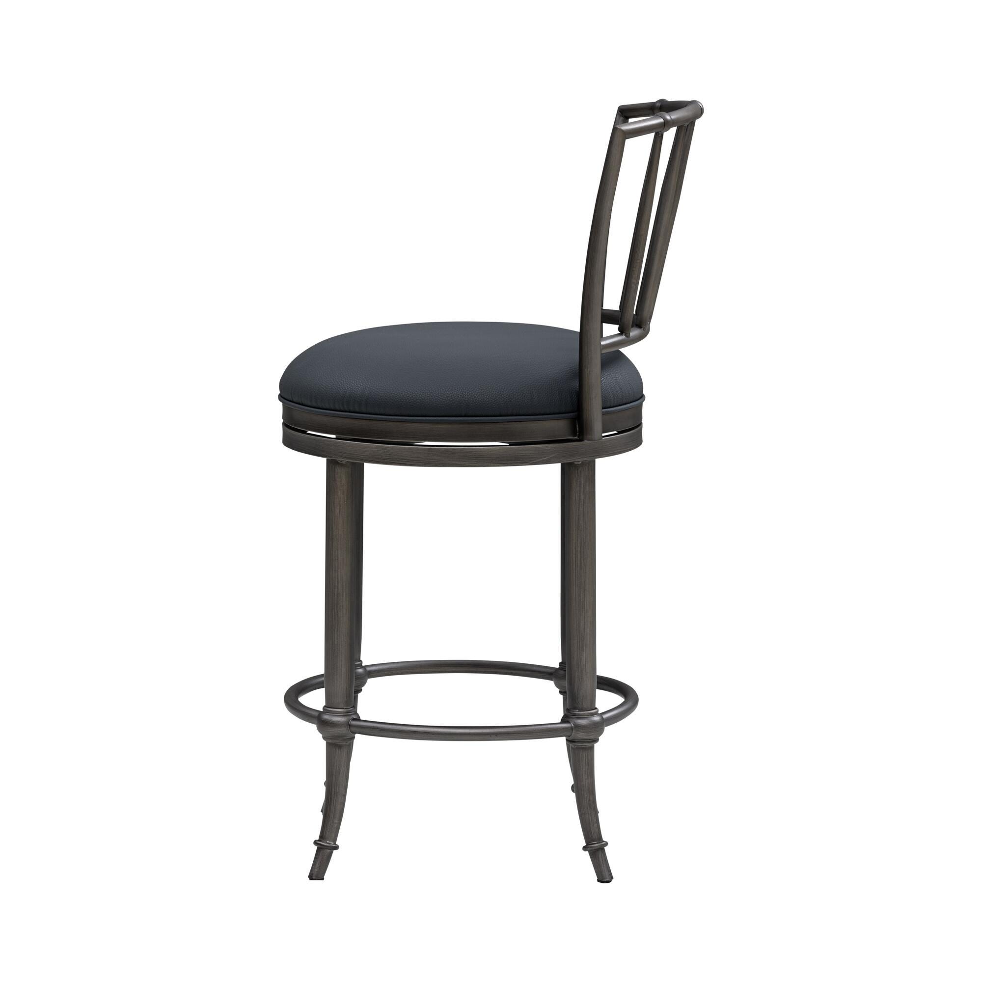 Armen Living VINCE Swivel Counter Height Barstool, Navy Blue/Gray, large