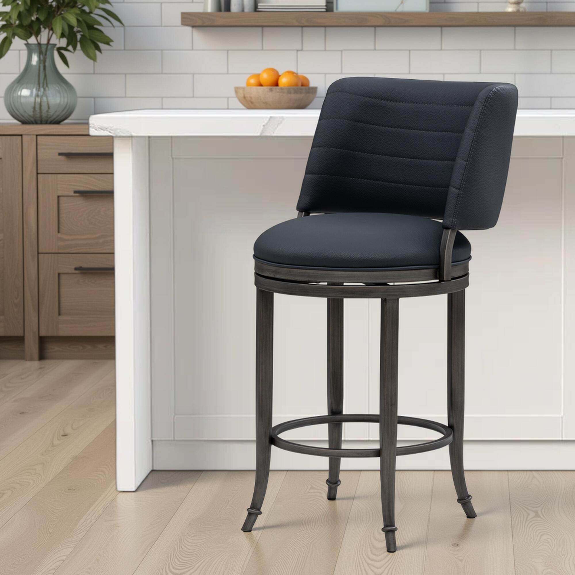 Armen Living TORRES Swivel Counter Height Barstool, Navy Blue, rollover