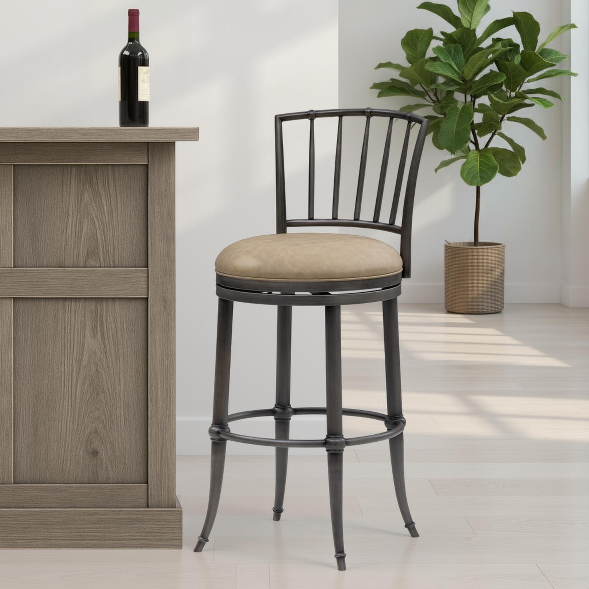Armen Living VINCE Swivel Bar Height Barstool, Mushroom Taupe/Gray, rollover