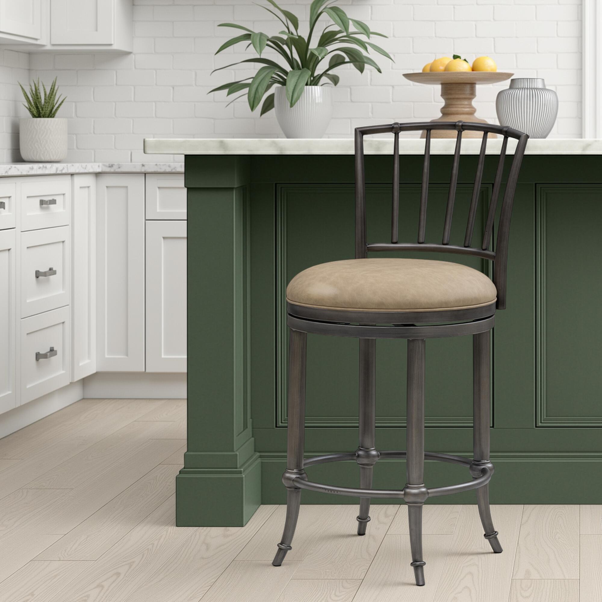 Armen Living VINCE Swivel Counter Height Barstool, Mushroom Taupe/Gray