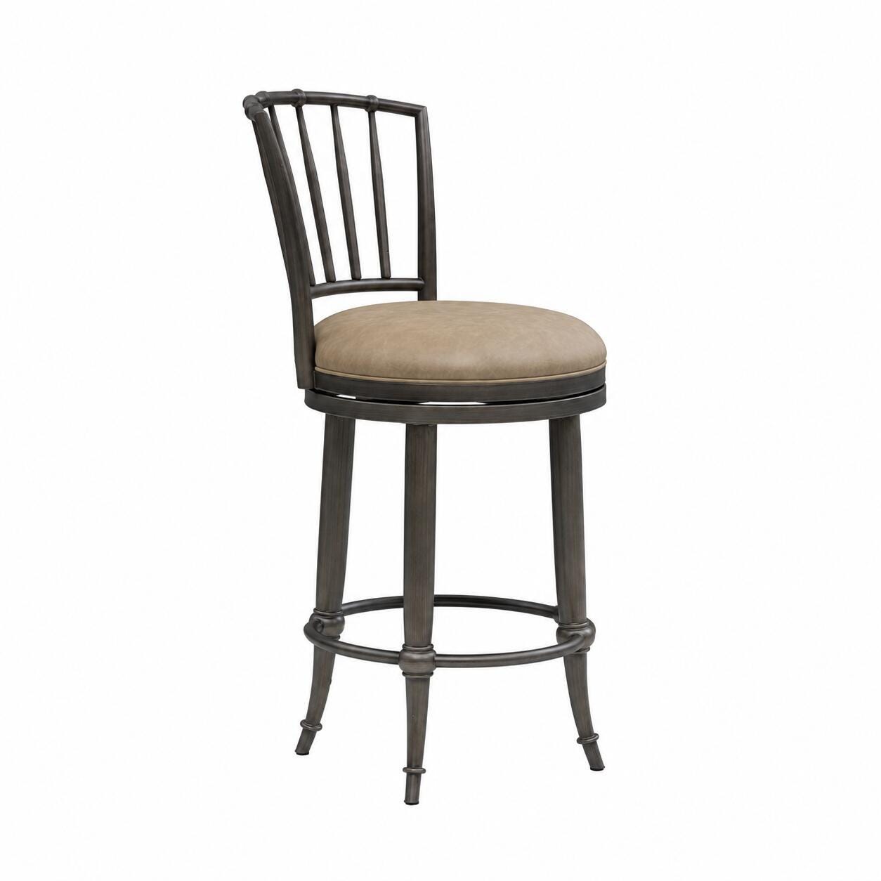 Armen Living VINCE Swivel Counter Height Barstool, Mushroom Taupe/Gray, large
