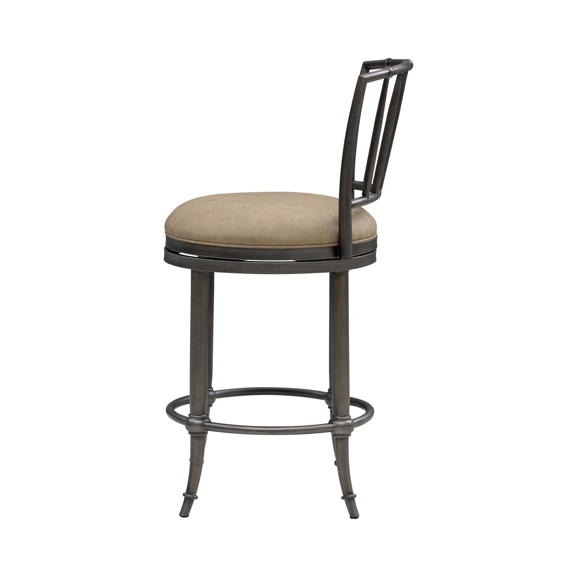 Armen Living VINCE Swivel Counter Height Barstool, Mushroom Taupe/Gray, large