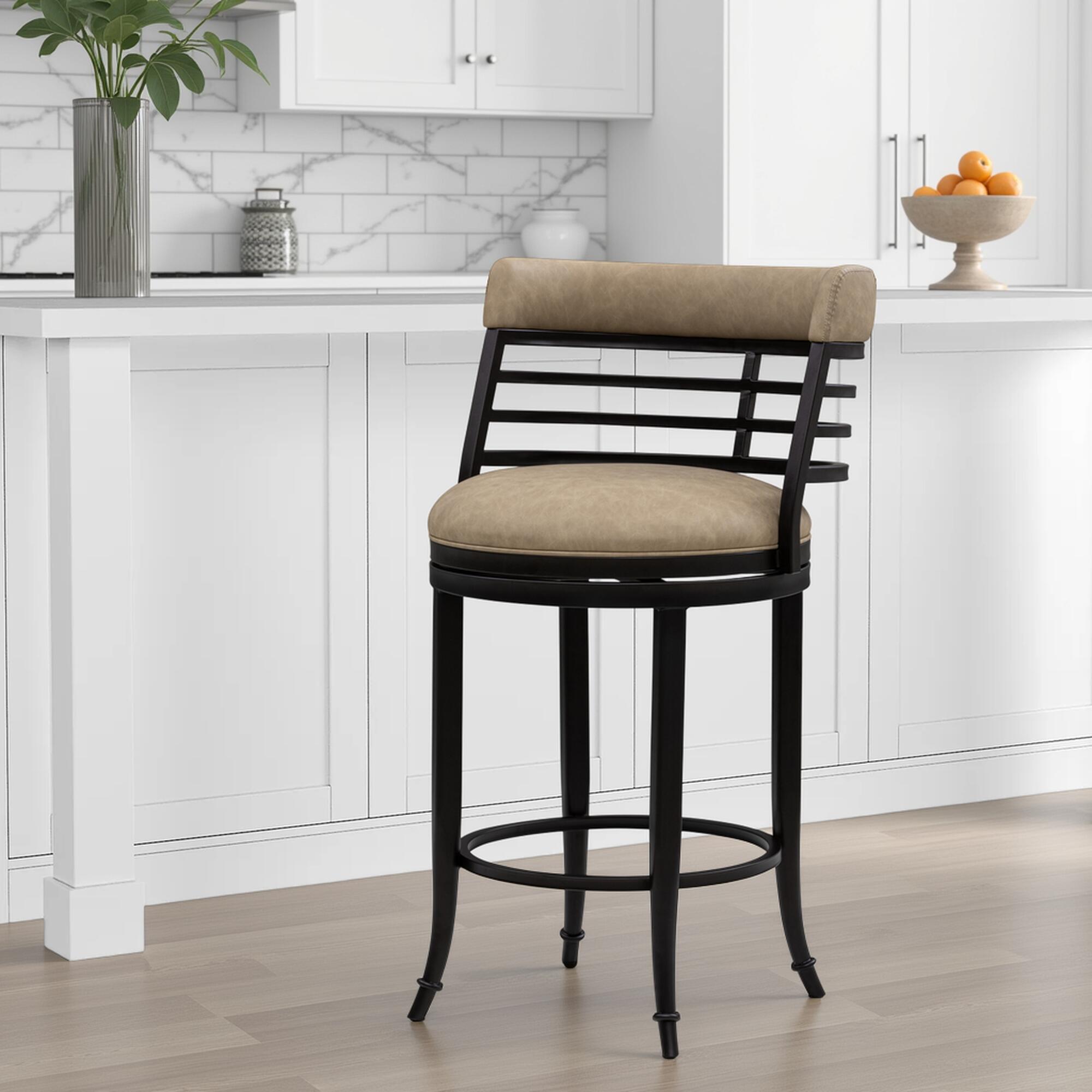 Armen Living TELIA Swivel Counter Height Barstool, Taupe, rollover