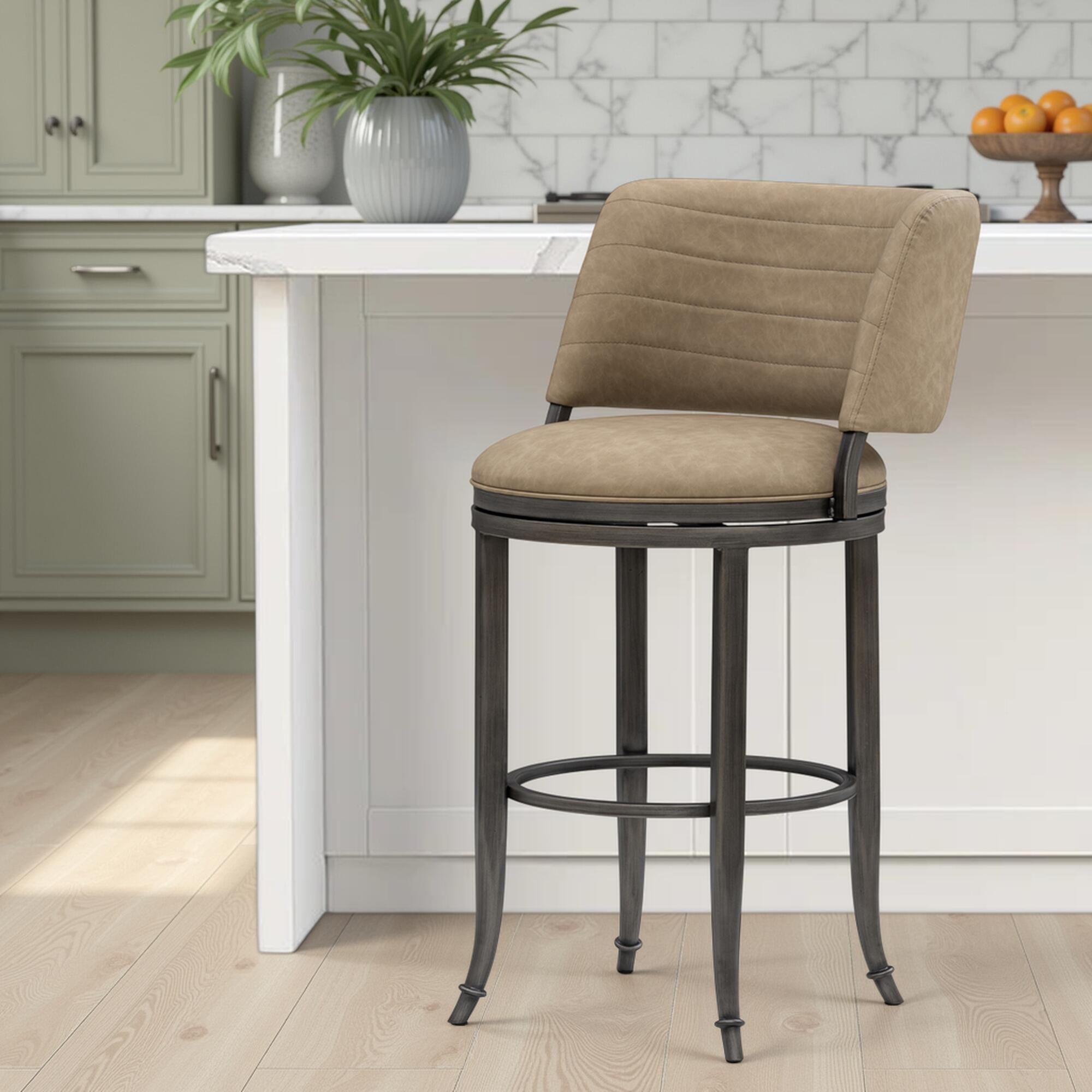 Armen Living TORRES Swivel Counter Height Barstool, Taupe, rollover