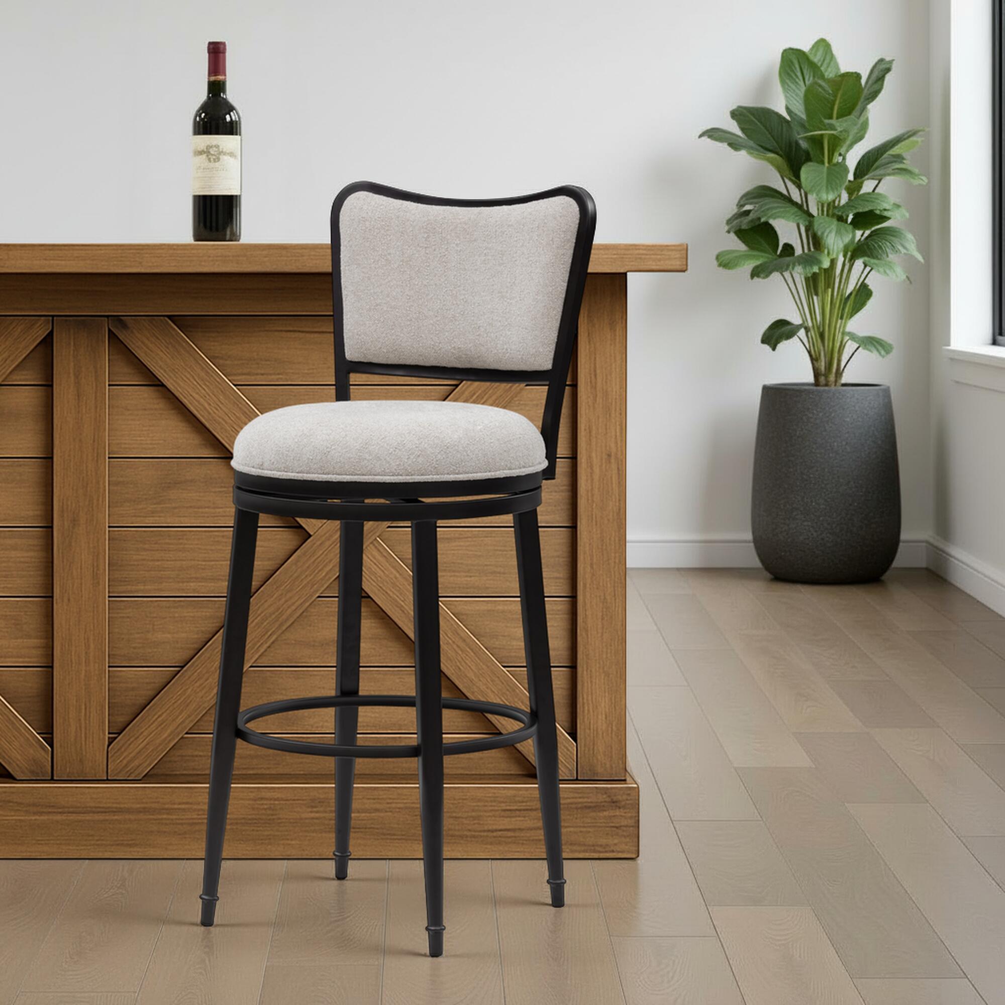 Armen Living BAXTER Swivel Bar Height Barstool, Ivory/Black, rollover