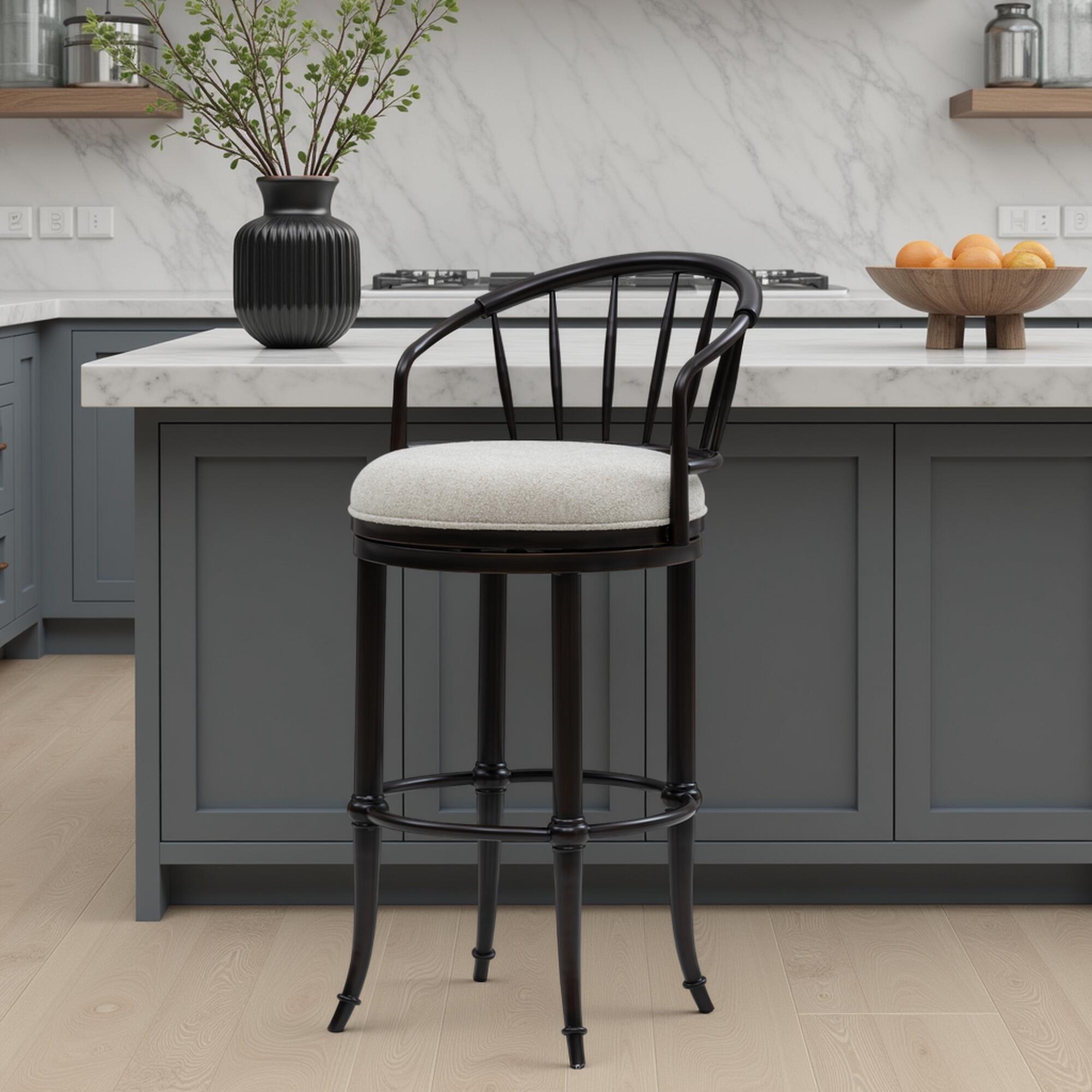 Armen Living LUTHER Swivel Counter Height Barstool, Black/Ivory, rollover