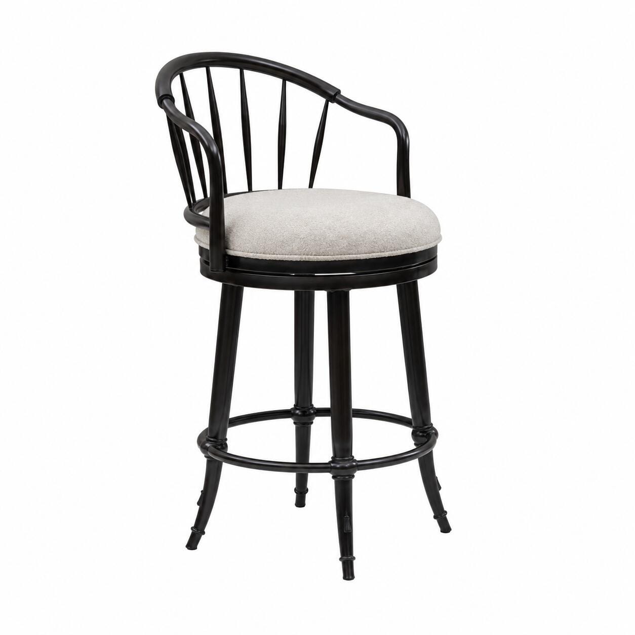 Armen Living LUTHER Swivel Counter Height Barstool, Black/Ivory, large