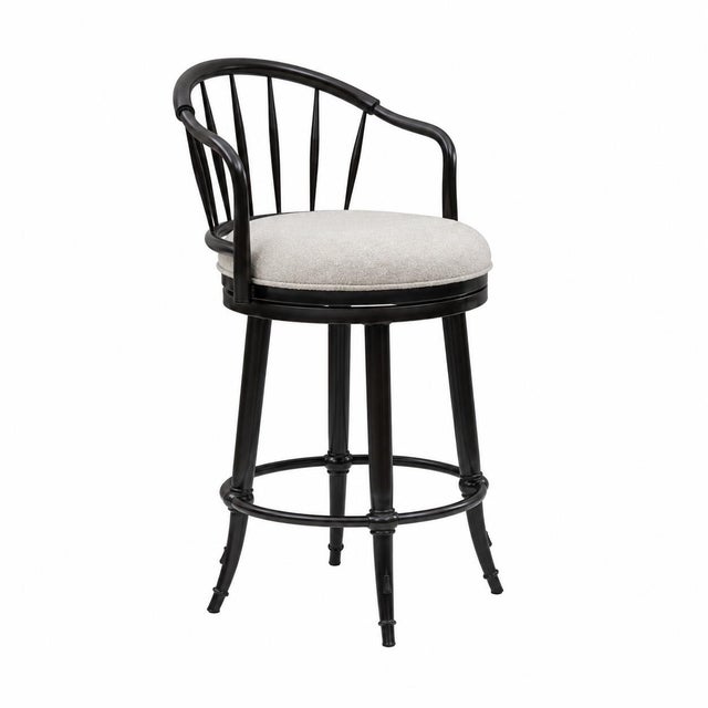 Armen Living LUTHER Swivel Counter Height Barstool, Black/Ivory