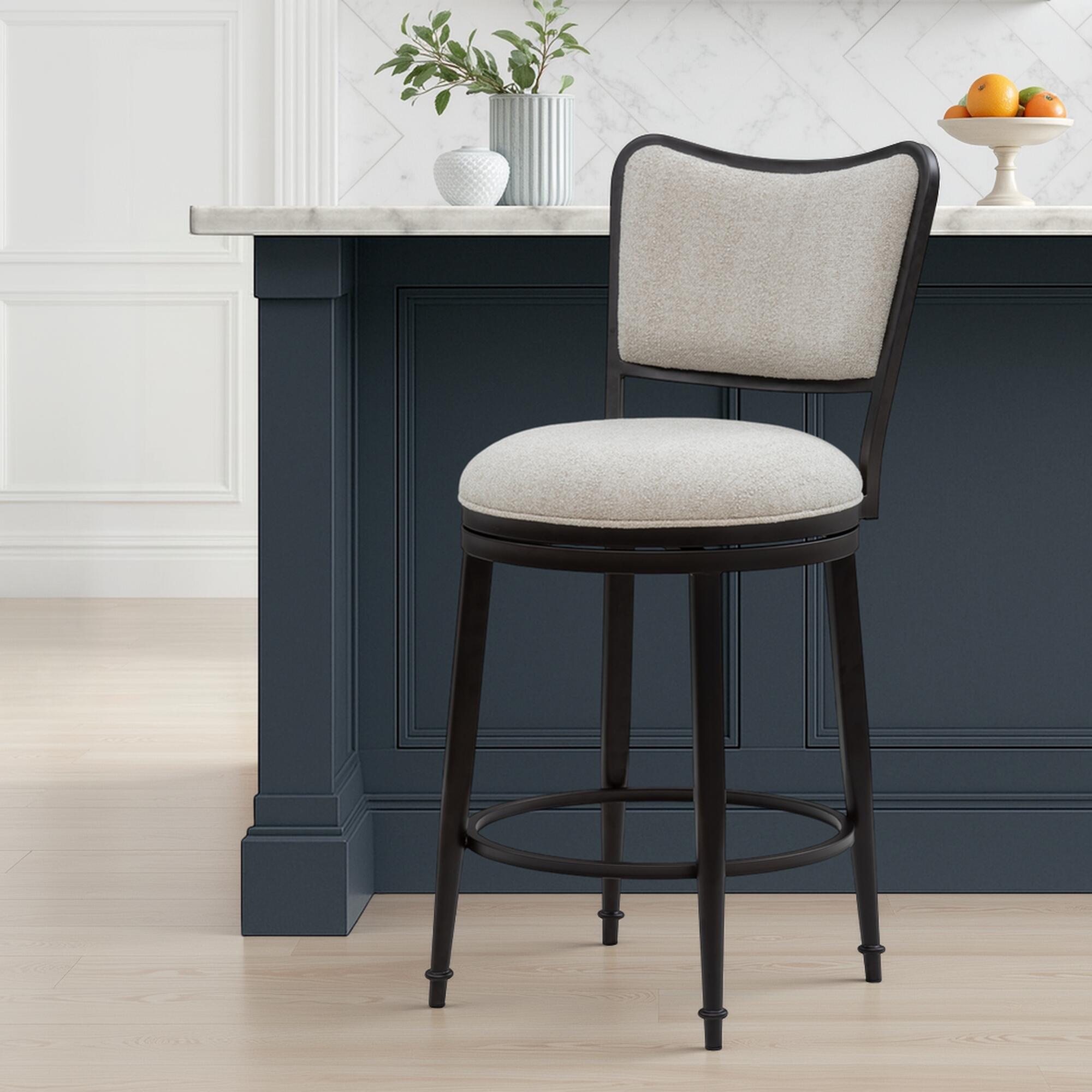 Armen Living BAXTER Swivel Counter Height Barstool, Ivory/Black, rollover