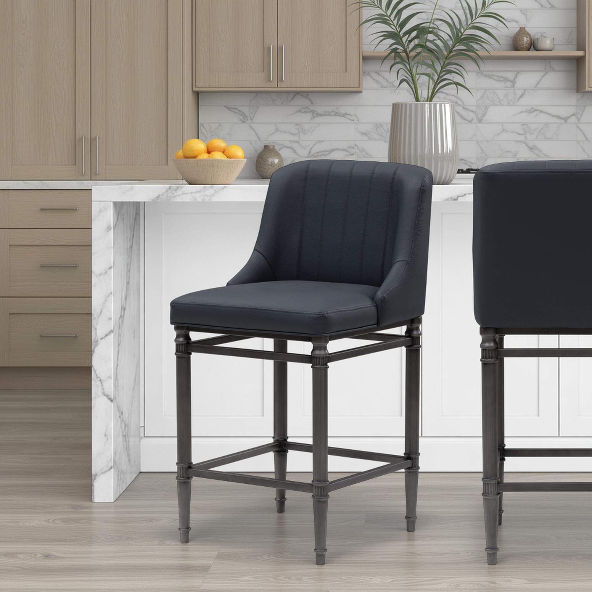 Armen Living MARVIN Counter Height Barstool, Navy Blue, rollover