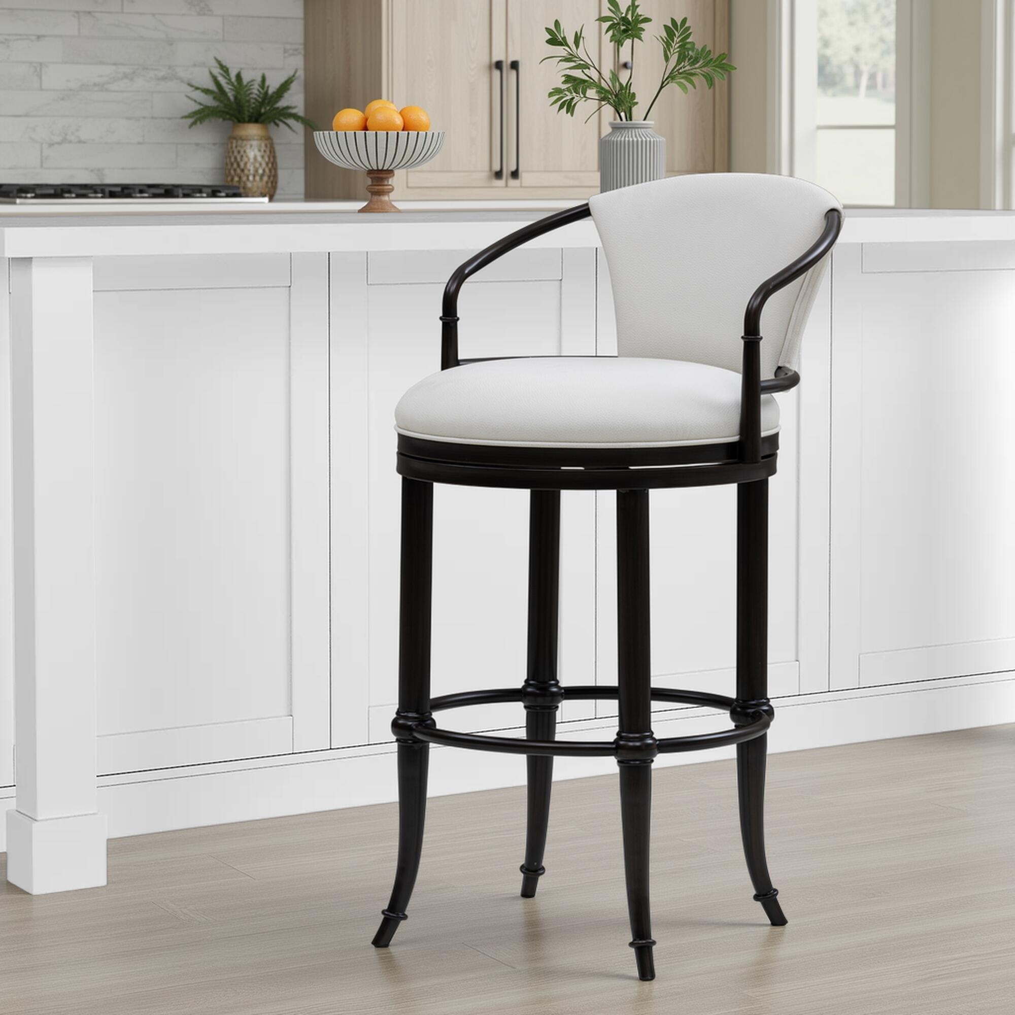 Armen Living OTIS Swivel Counter Height Barstool, White/Black, rollover