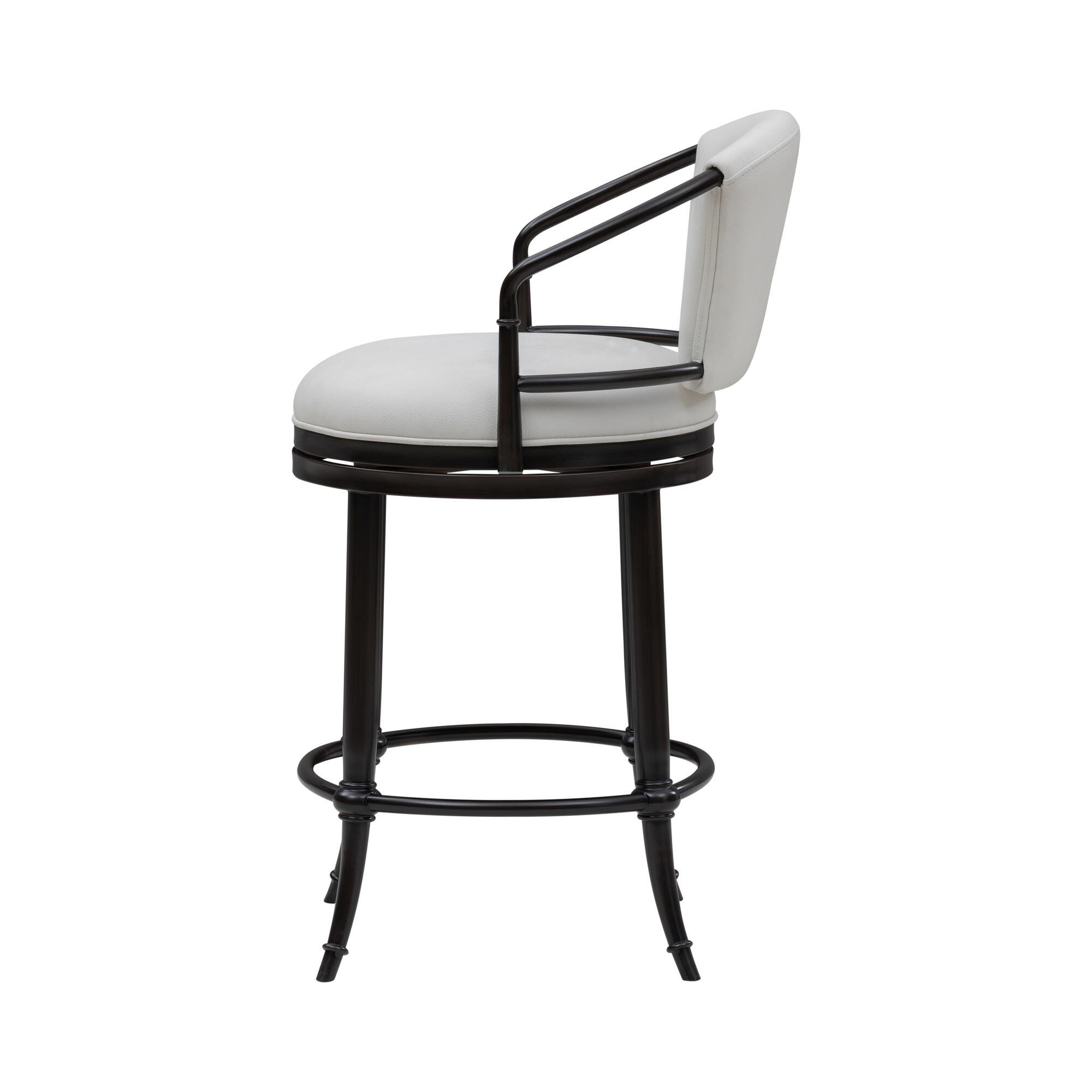 Armen Living OTIS Swivel Counter Height Barstool, White/Black, large