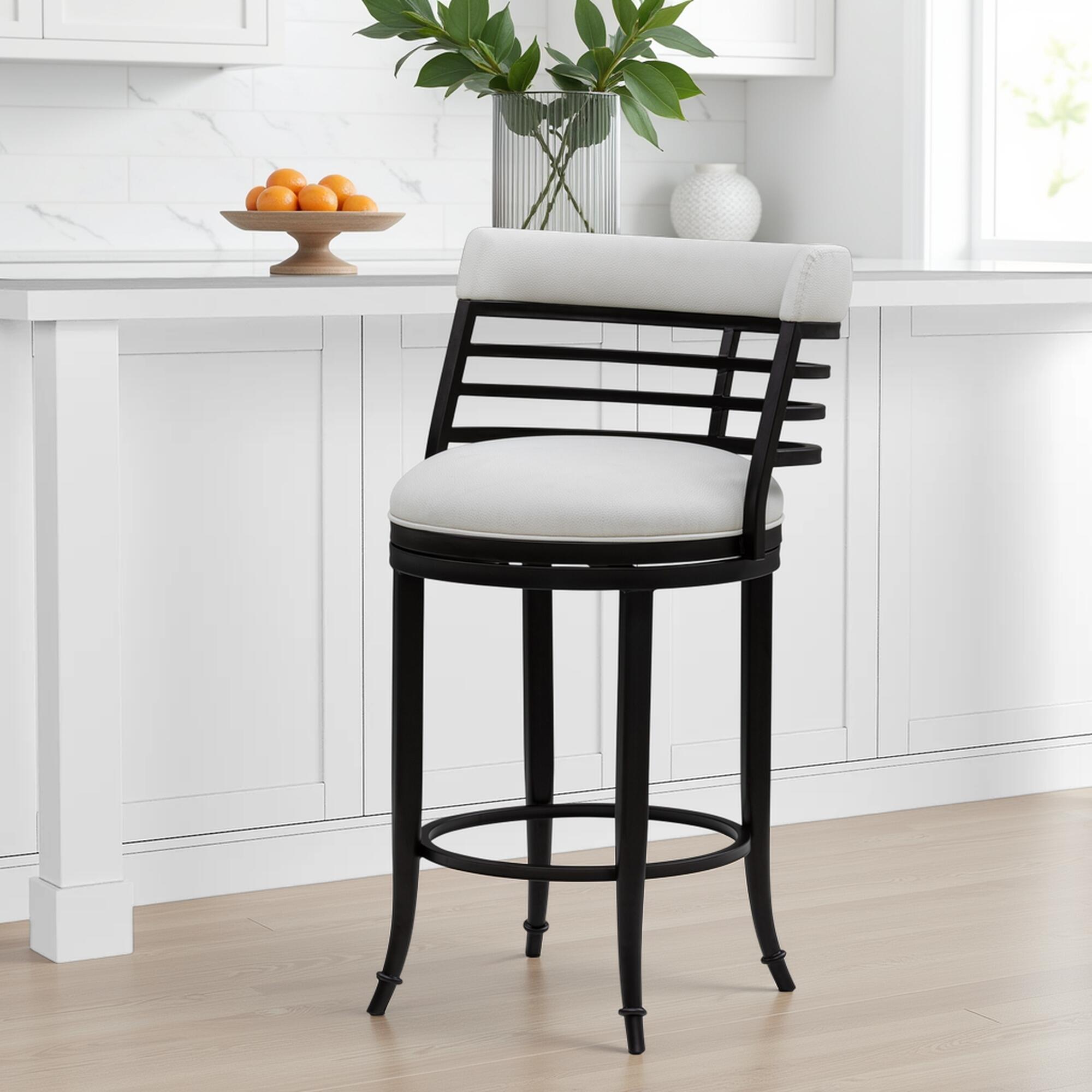 Armen Living TELIA Swivel Counter Height Barstool, White, rollover