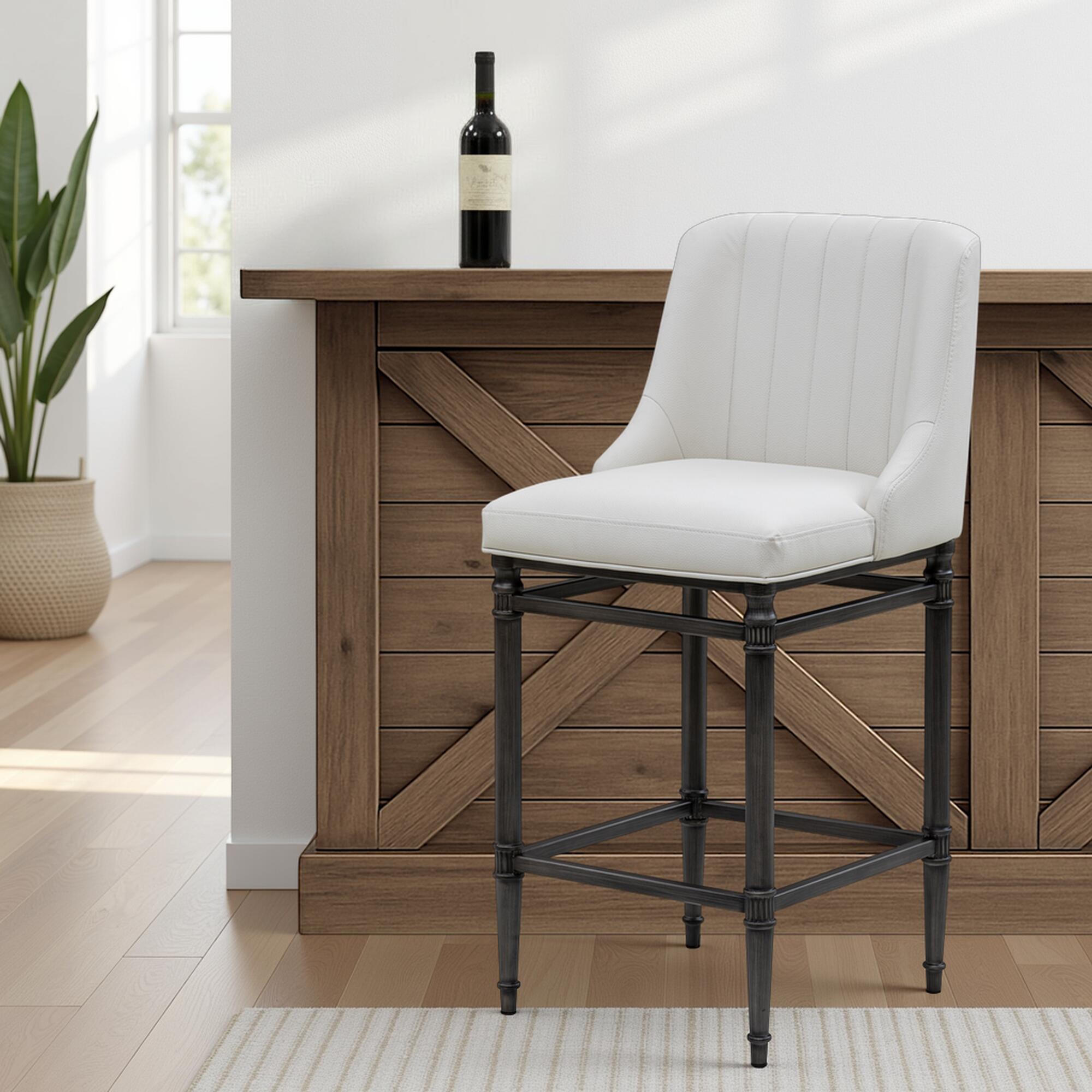 Armen Living MARVIN Bar Height Barstool, White, large