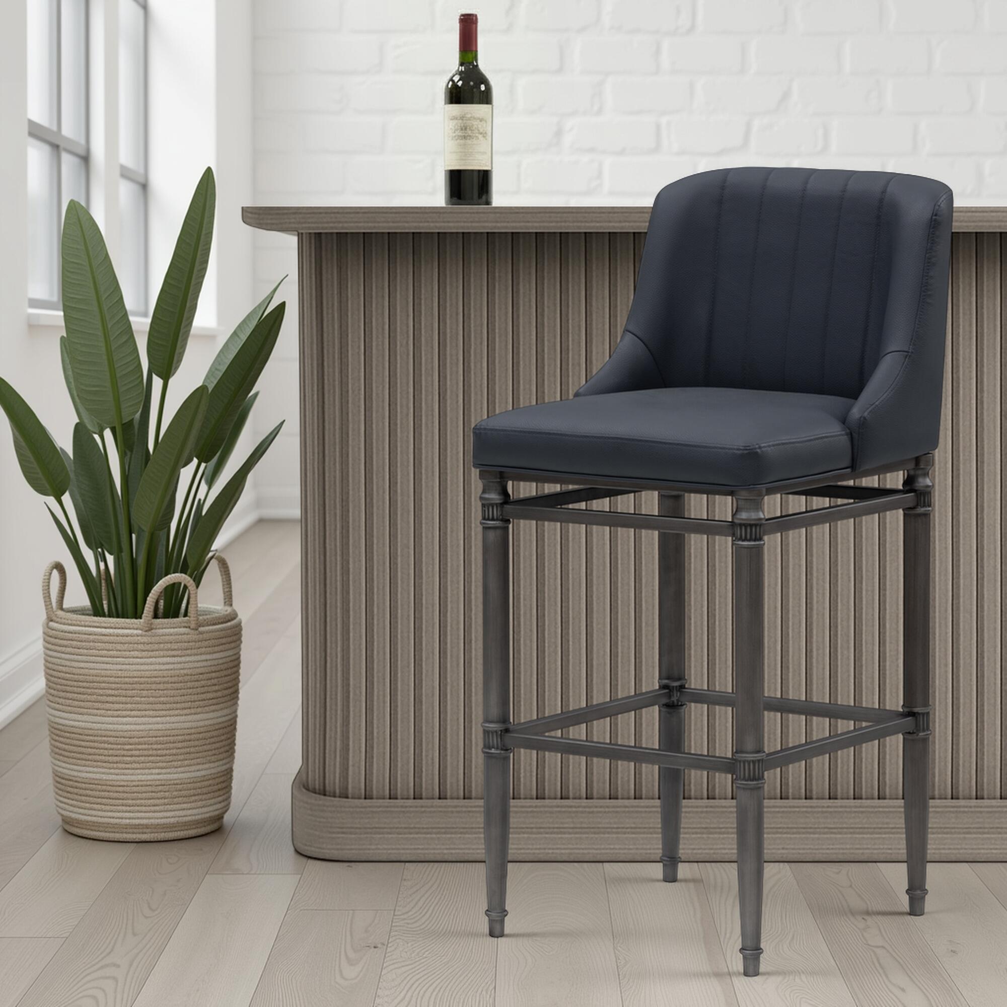 Armen Living MARVIN Bar Height Barstool, Navy Blue, large