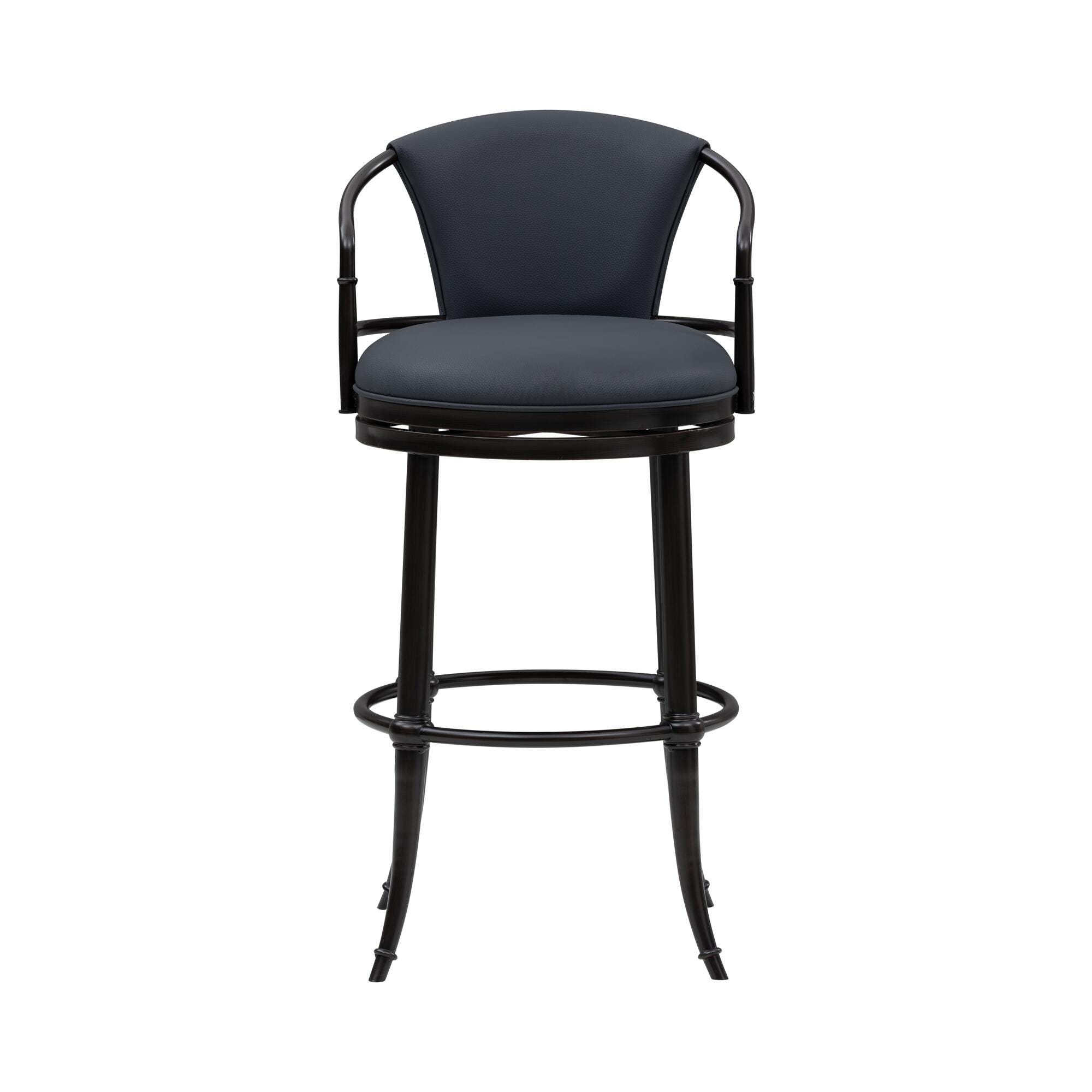 Armen Living OTIS Swivel Bar Height Barstool, Navy Blue/Black, large