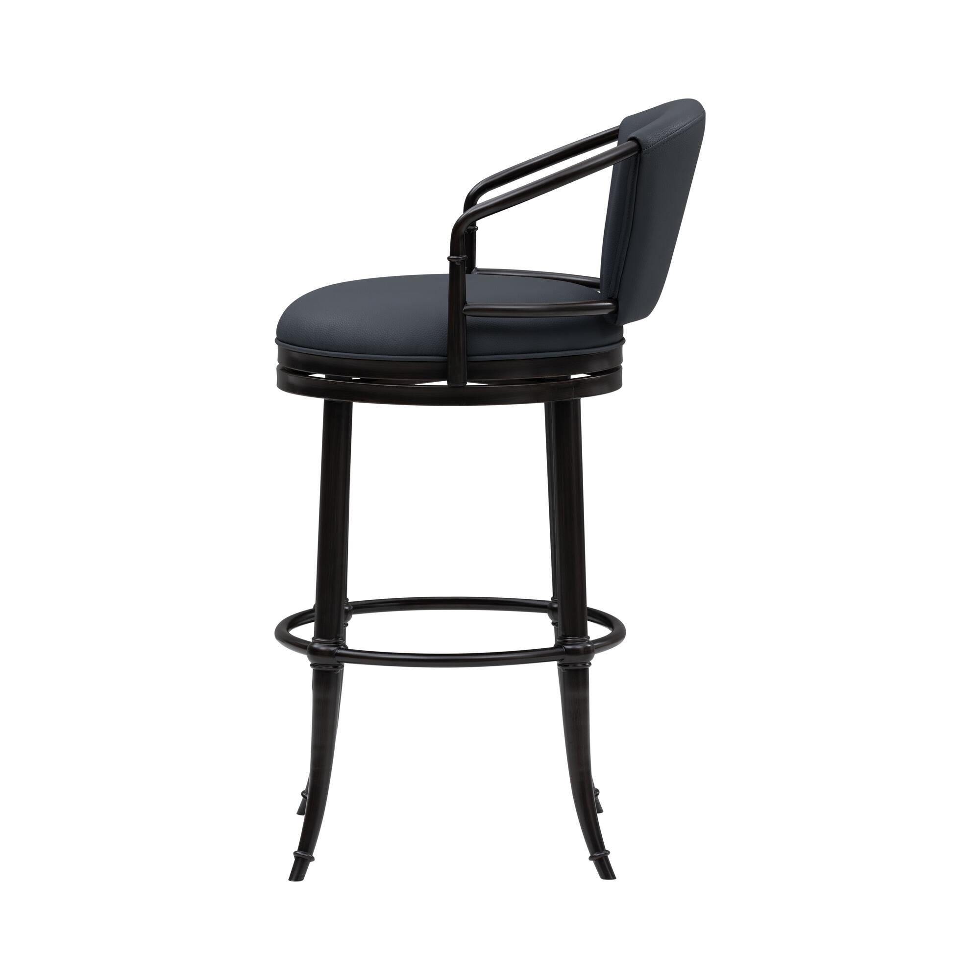 Armen Living OTIS Swivel Bar Height Barstool, Navy Blue/Black, large
