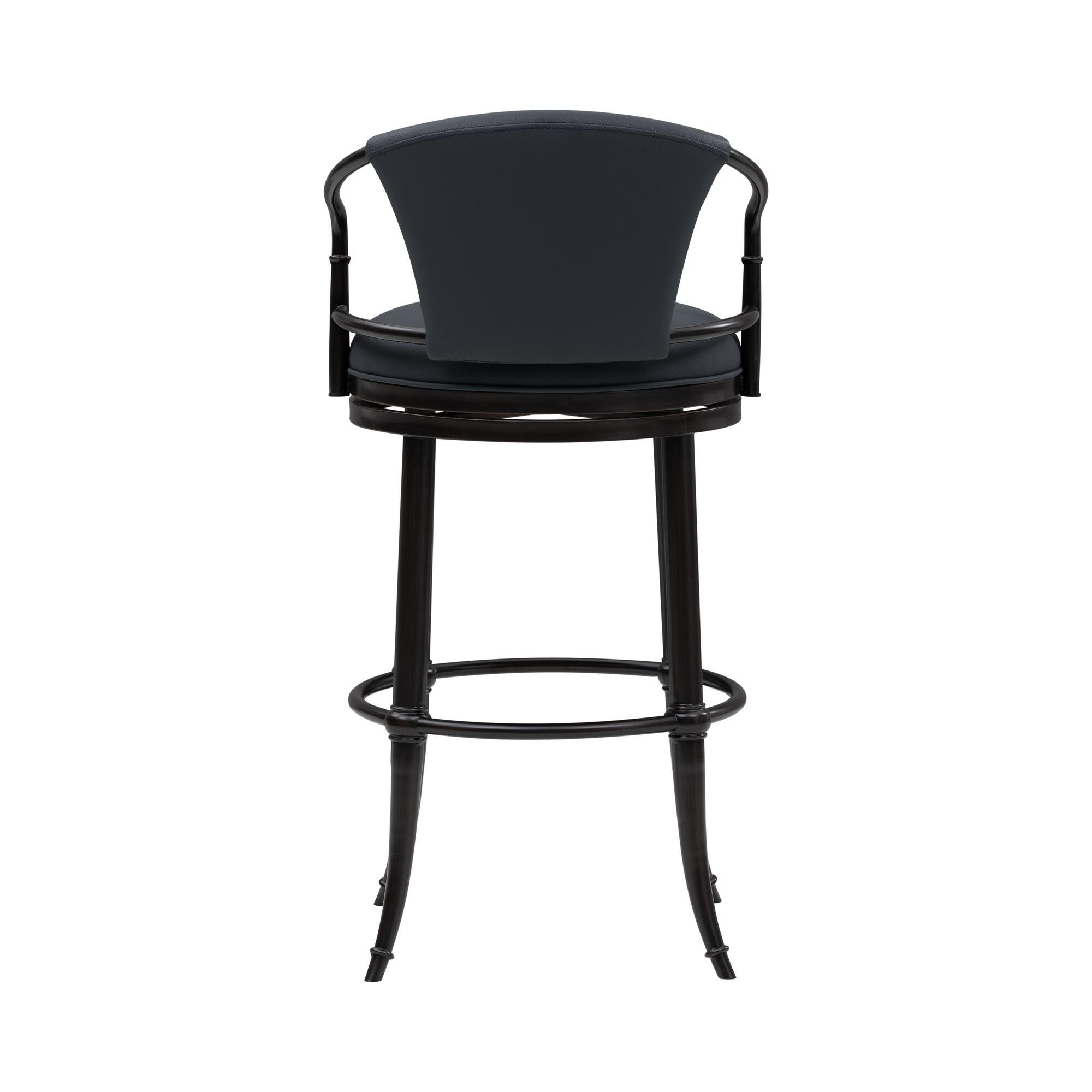Armen Living OTIS Swivel Bar Height Barstool, Navy Blue/Black, large