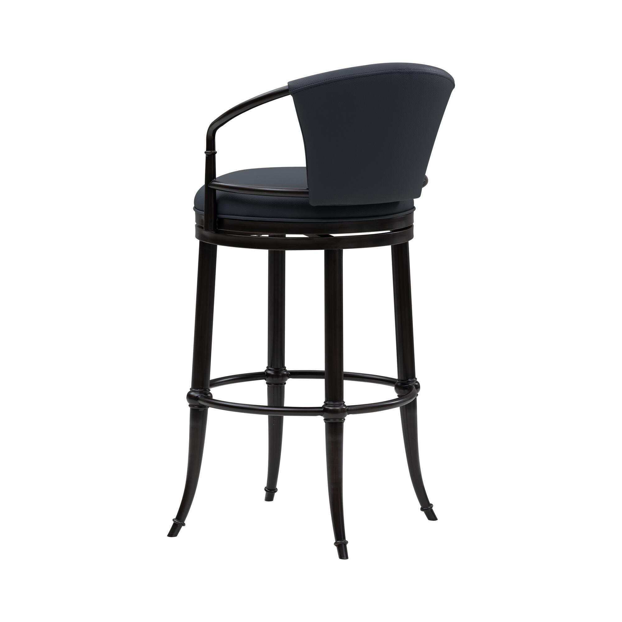 Armen Living OTIS Swivel Bar Height Barstool, Navy Blue/Black, large