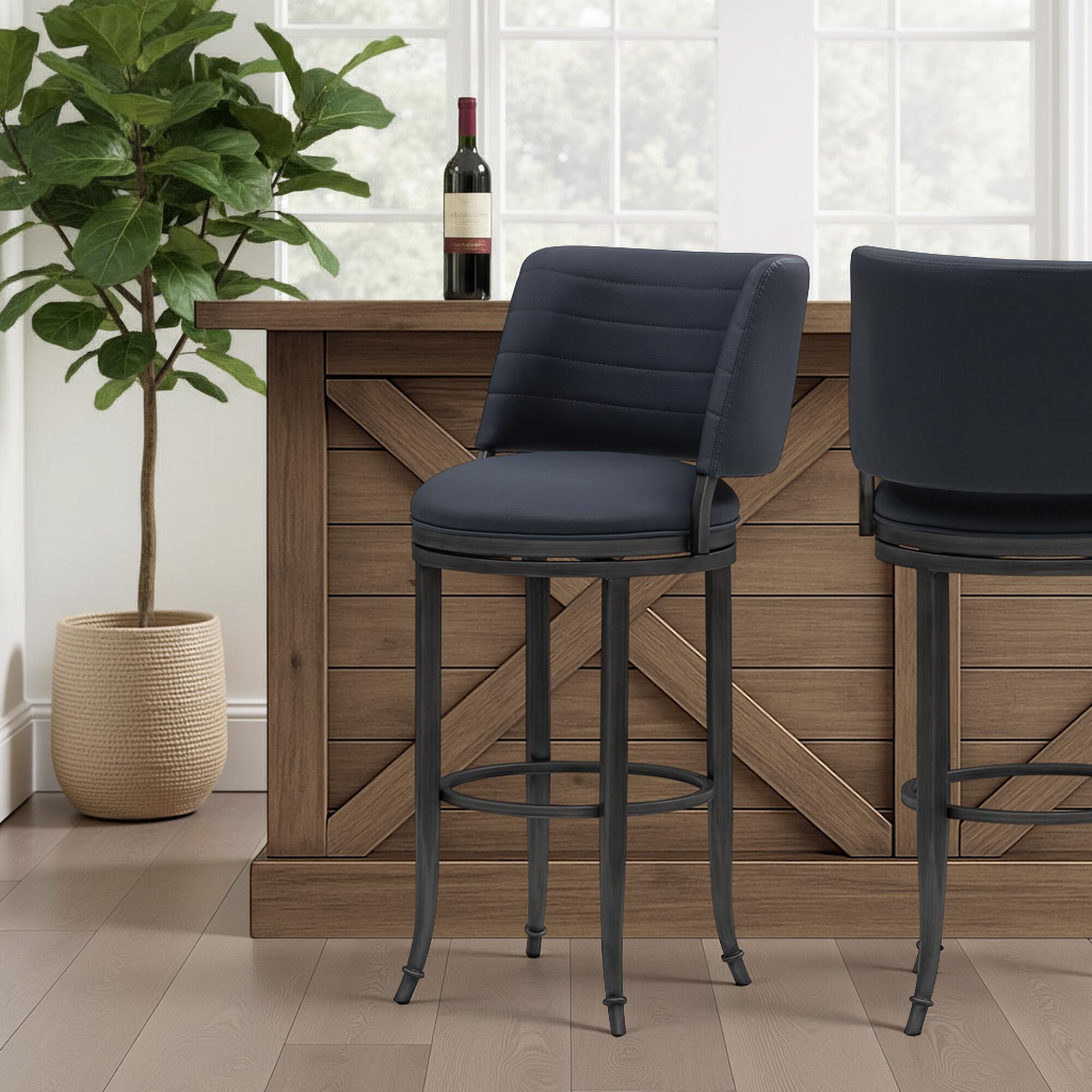 Armen Living TORRES Swivel Bar Height Barstool, Navy Blue, rollover
