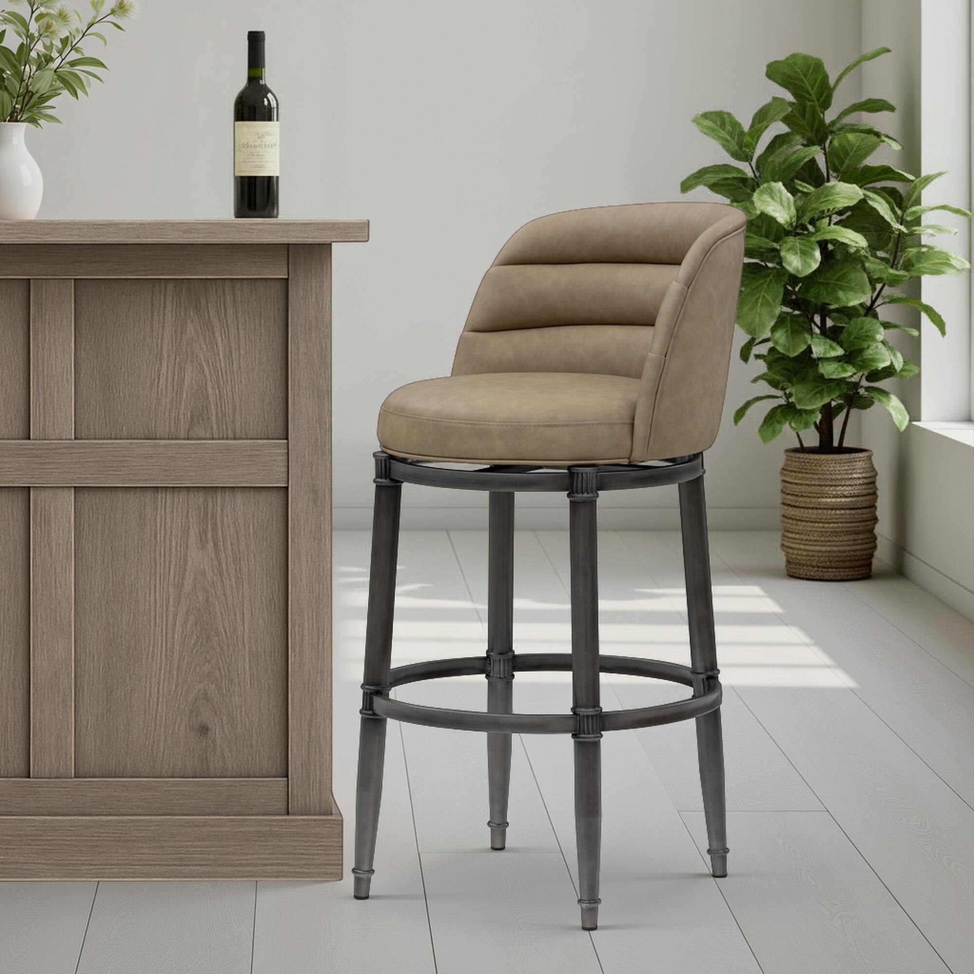 Armen Living EUNICE Swivel Bar Height Barstool, Taupe, rollover