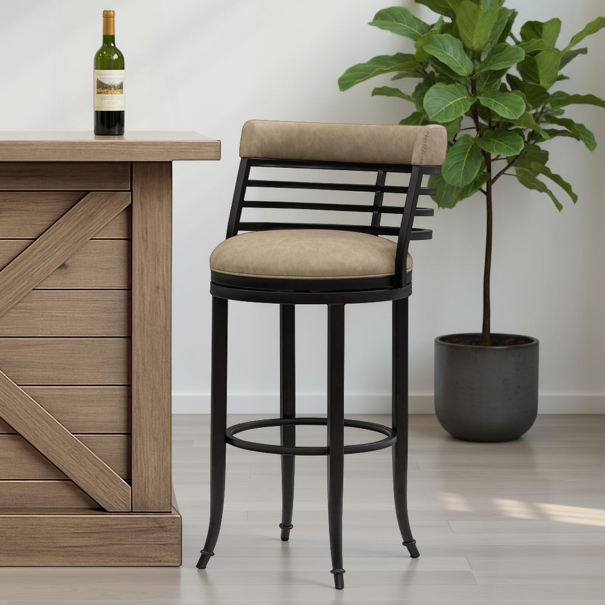 Armen Living TELIA Swivel Bar Height Barstool, Taupe, large