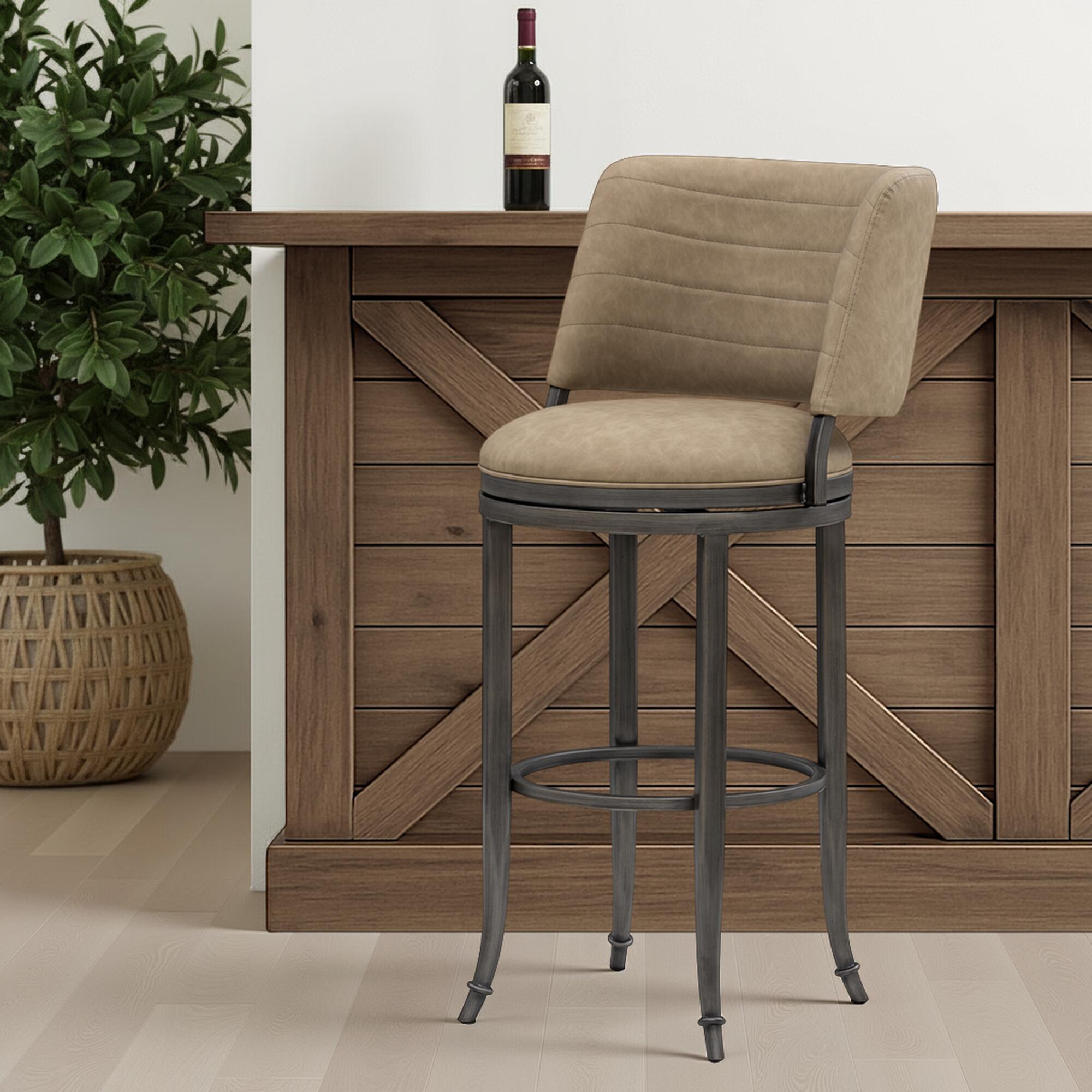 Armen Living TORRES Swivel Bar Height Barstool, Taupe, rollover