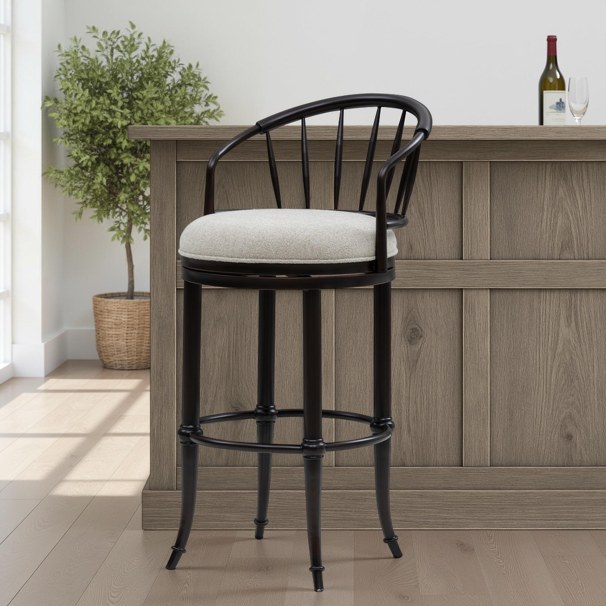 Armen Living LUTHER Swivel Bar Height Barstool, Black/Ivory, large