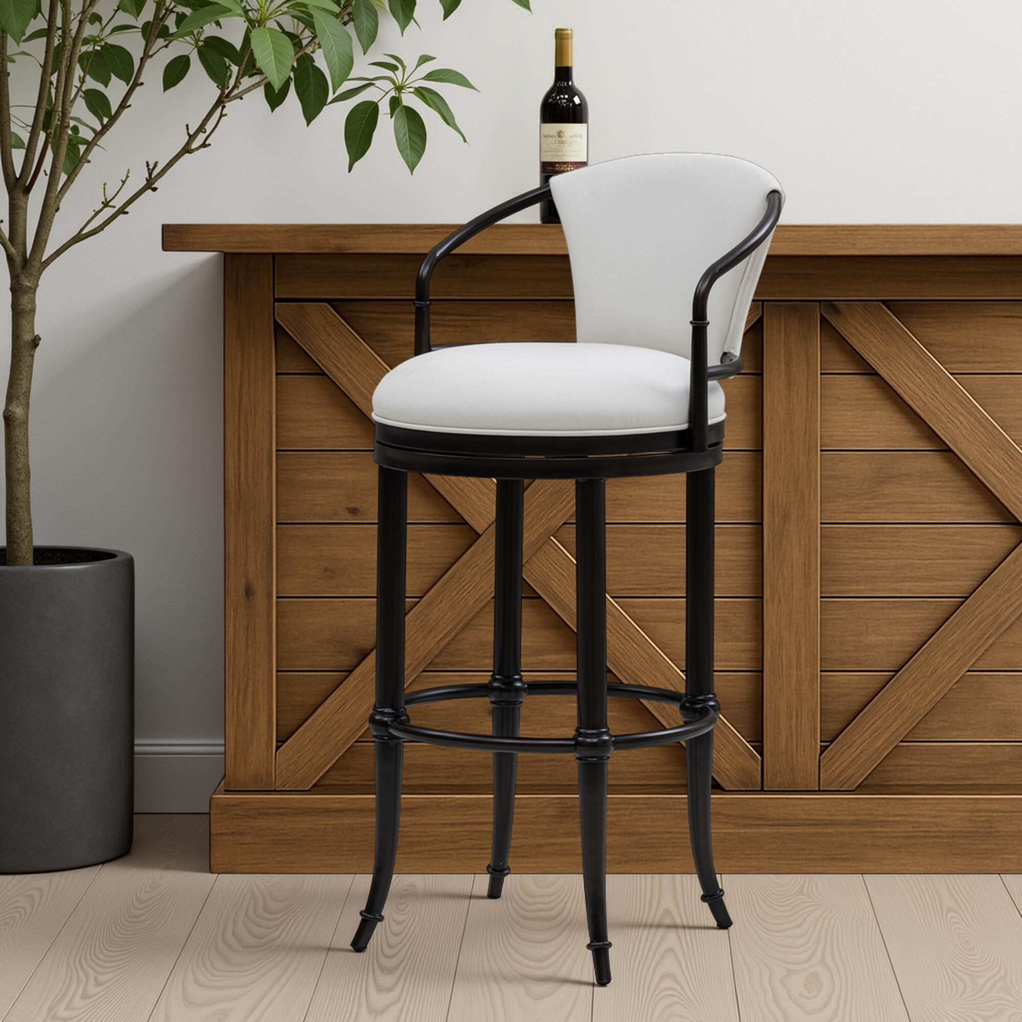 Armen Living OTIS Swivel Bar Height Barstool, White/Black, rollover