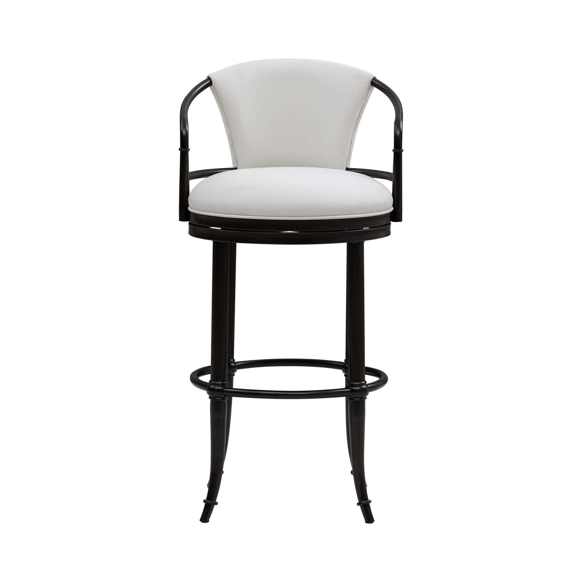 Armen Living OTIS Swivel Bar Height Barstool, White/Black, large