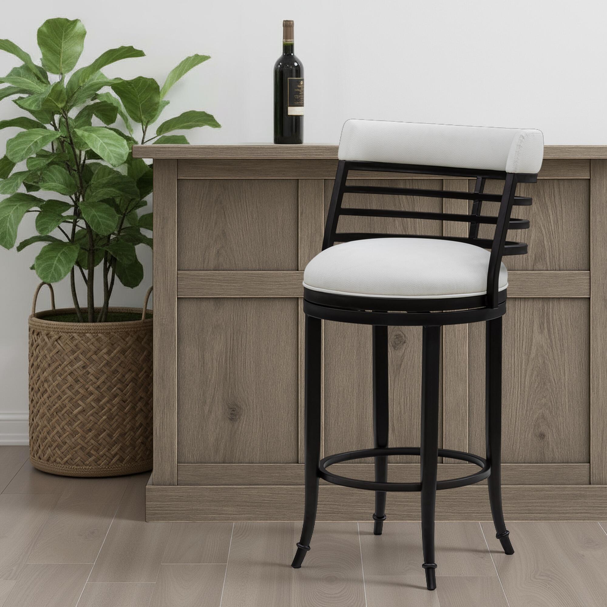 Armen Living TELIA Swivel Bar Height Barstool, White, large