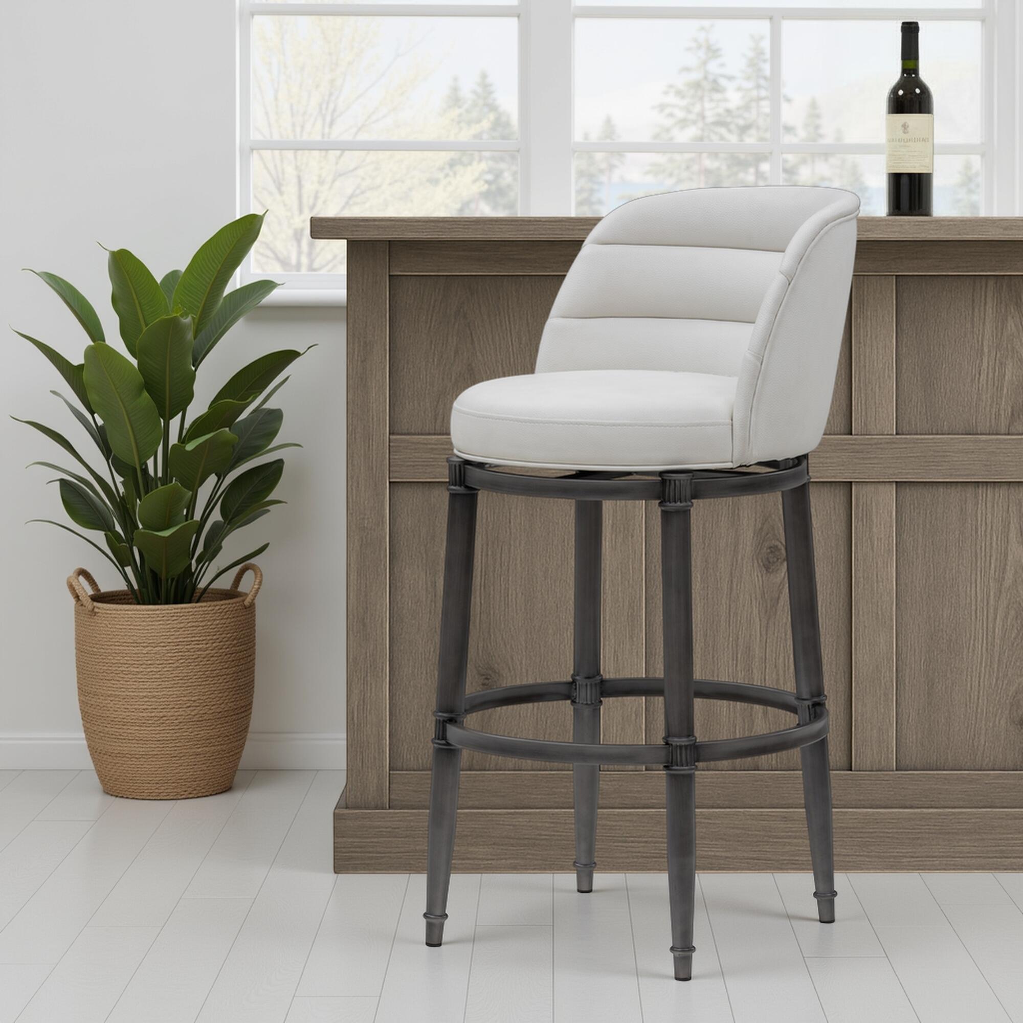 Armen Living EUNICE Swivel Bar Height Barstool, White, large