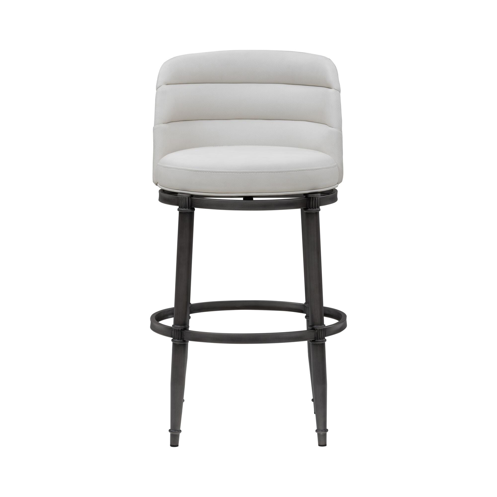 Armen Living EUNICE Swivel Bar Height Barstool, White, large