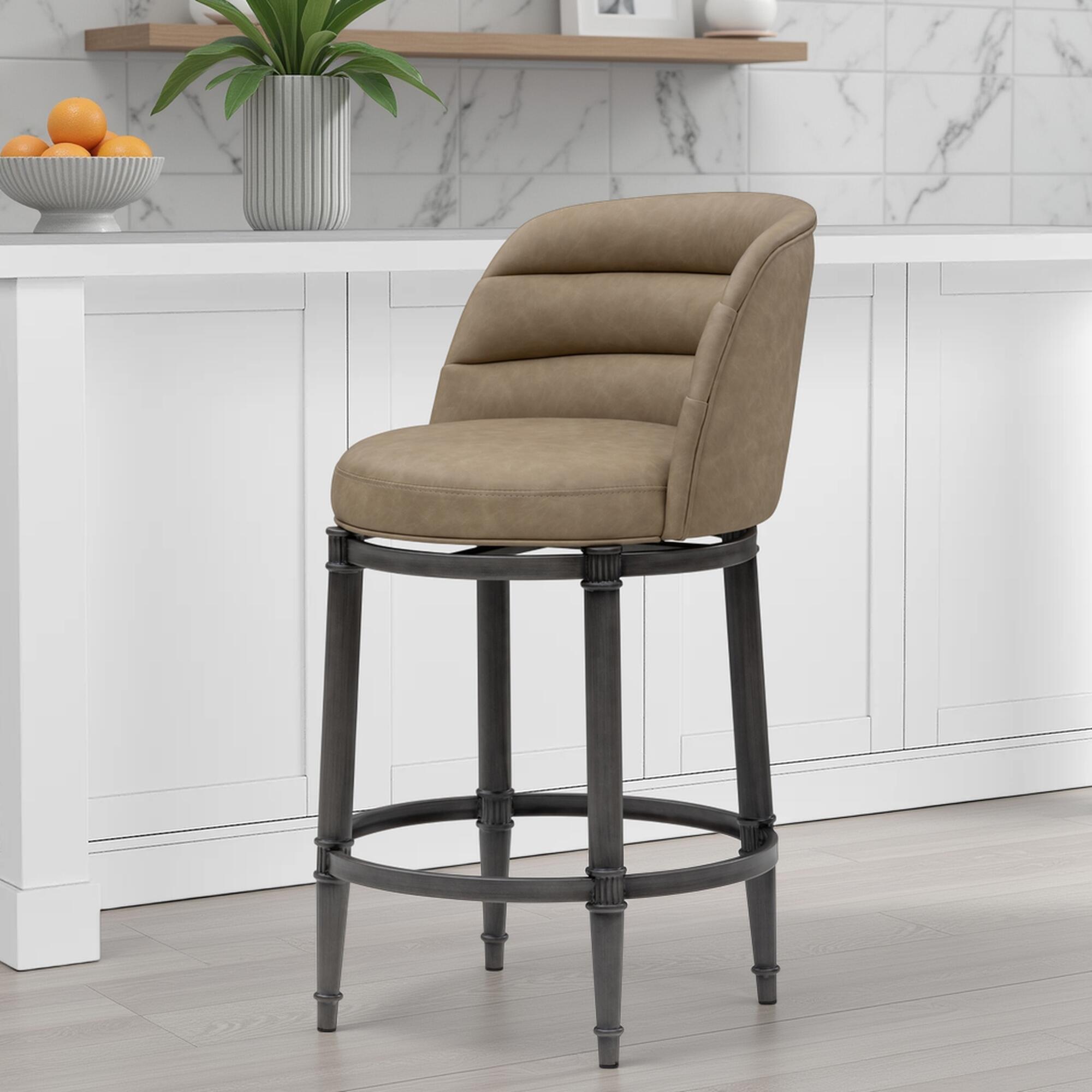 Armen Living EUNICE Swivel Counter Height Barstool, Taupe, large