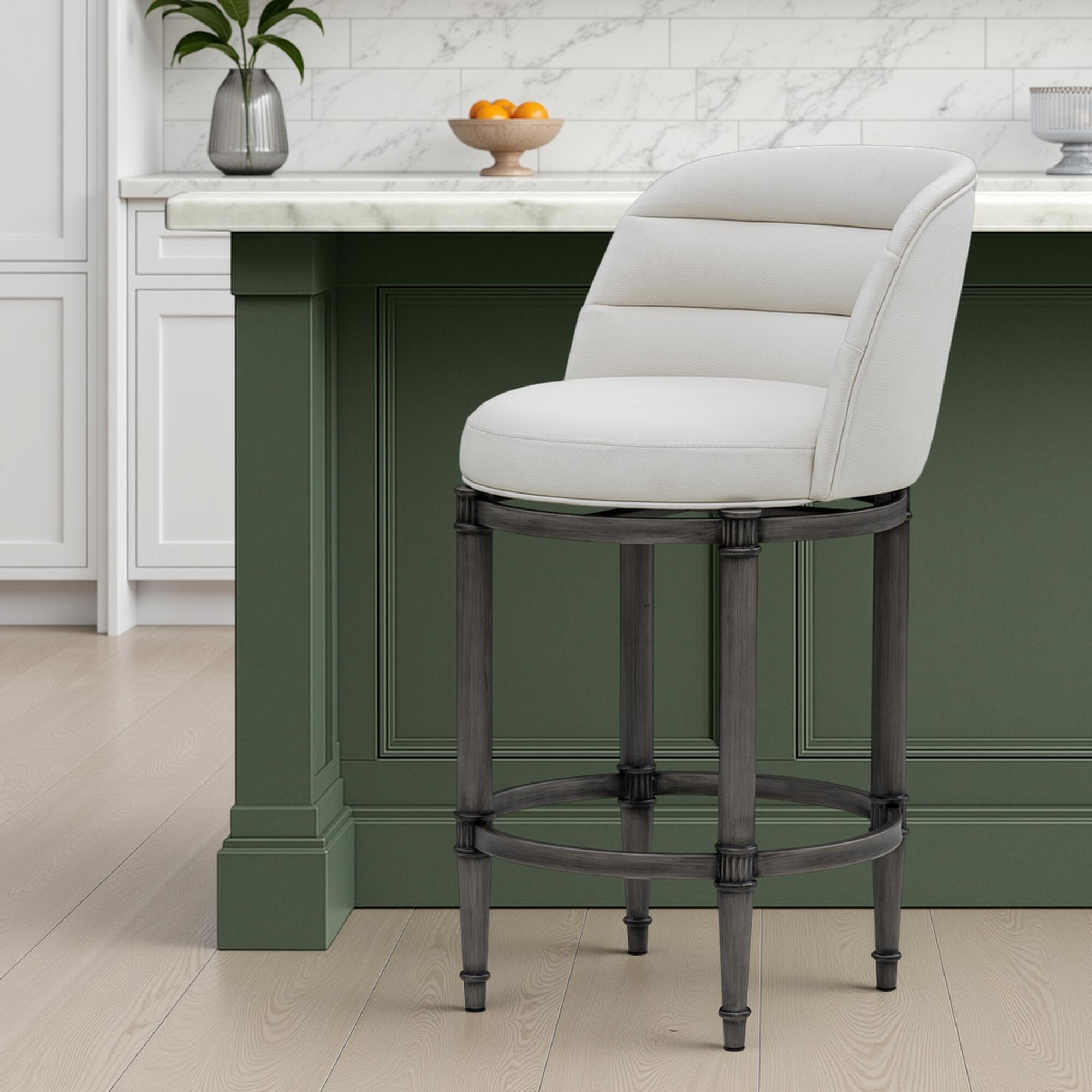 Armen Living EUNICE Swivel Counter Height Barstool, White, rollover