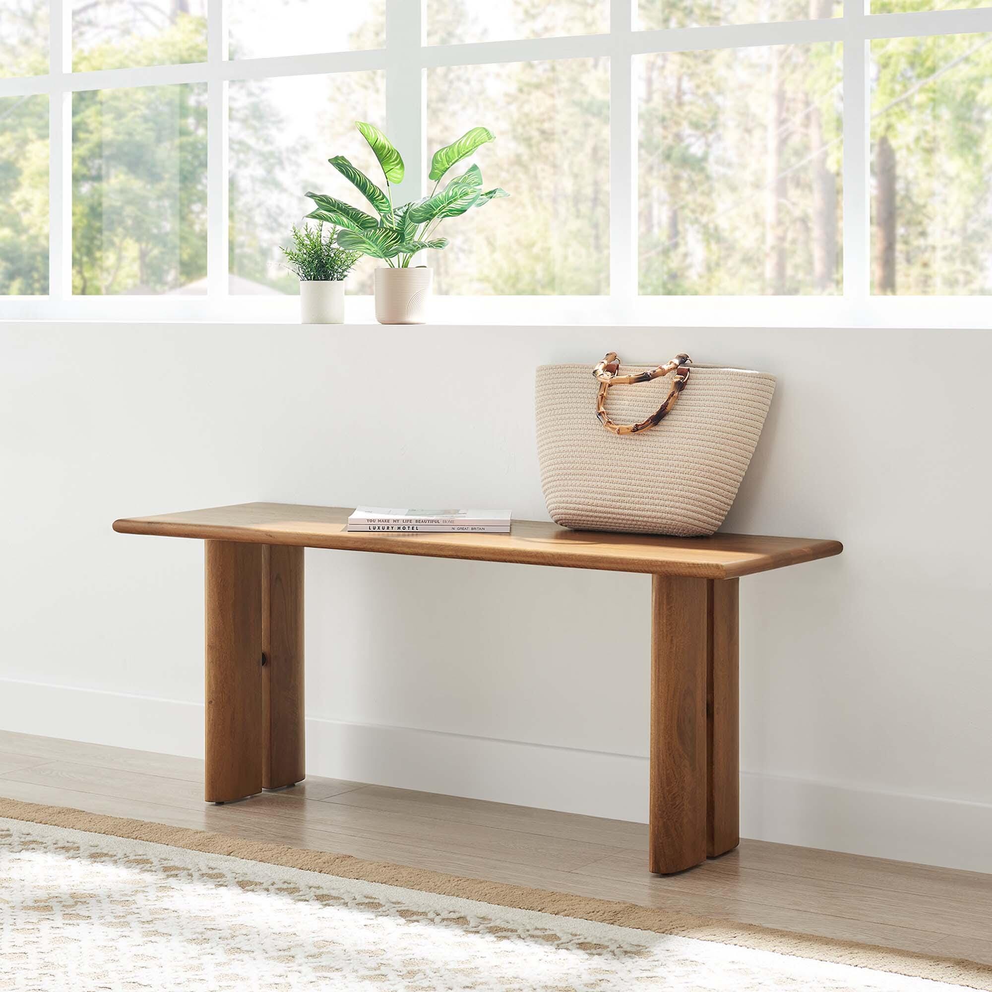 Modway Amistad Solid 46" Dining Bench, Walnut, large