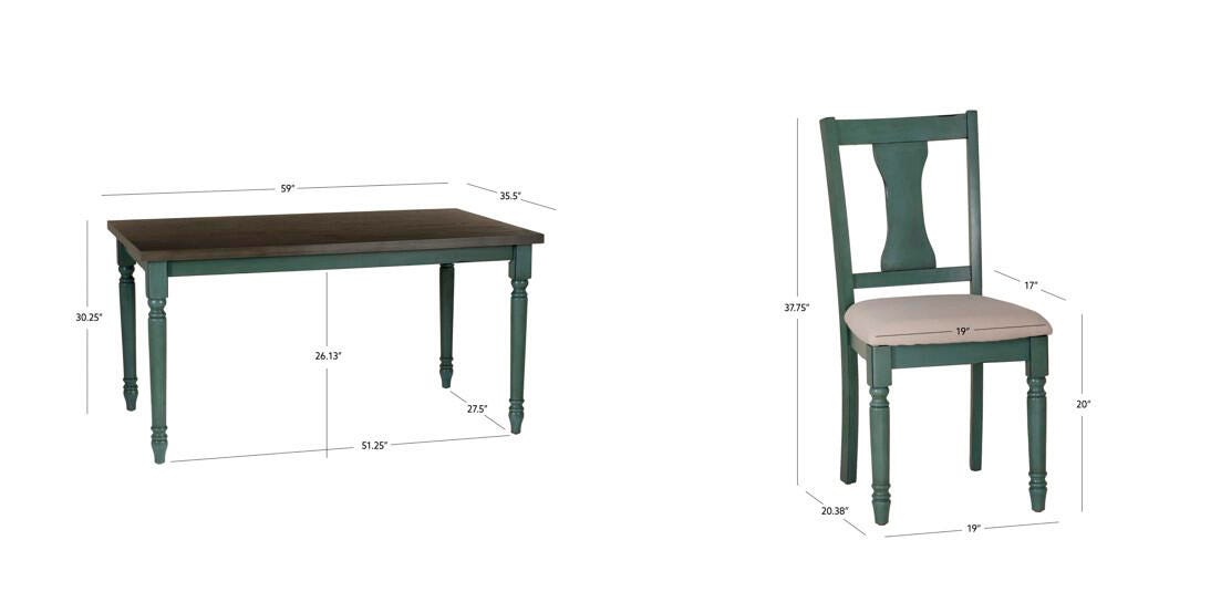 Linon Wesley Dining Table and 4 Chairs Set, Teal Blue, large