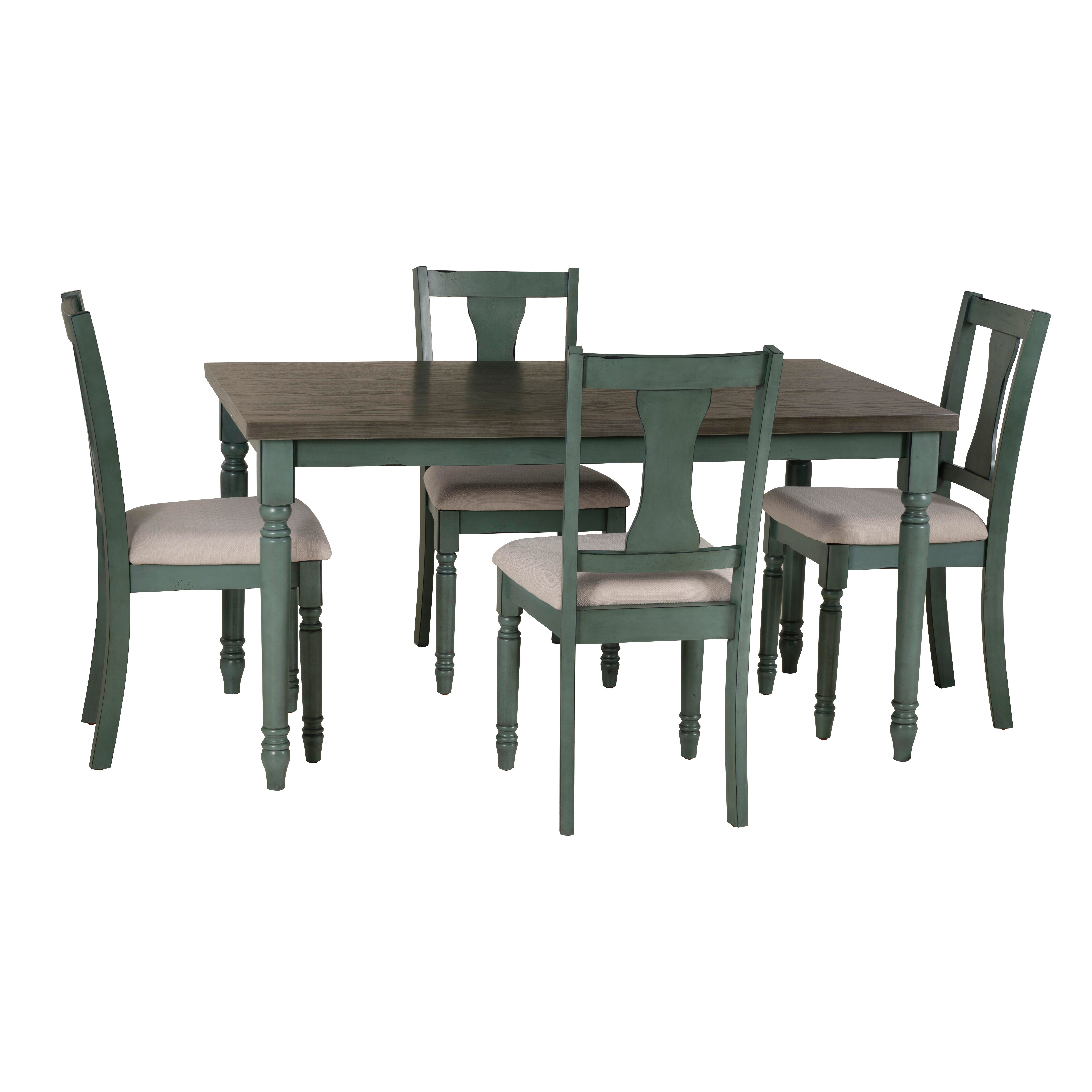 Linon Wesley Dining Table and 4 Chairs Set, Teal Blue, large