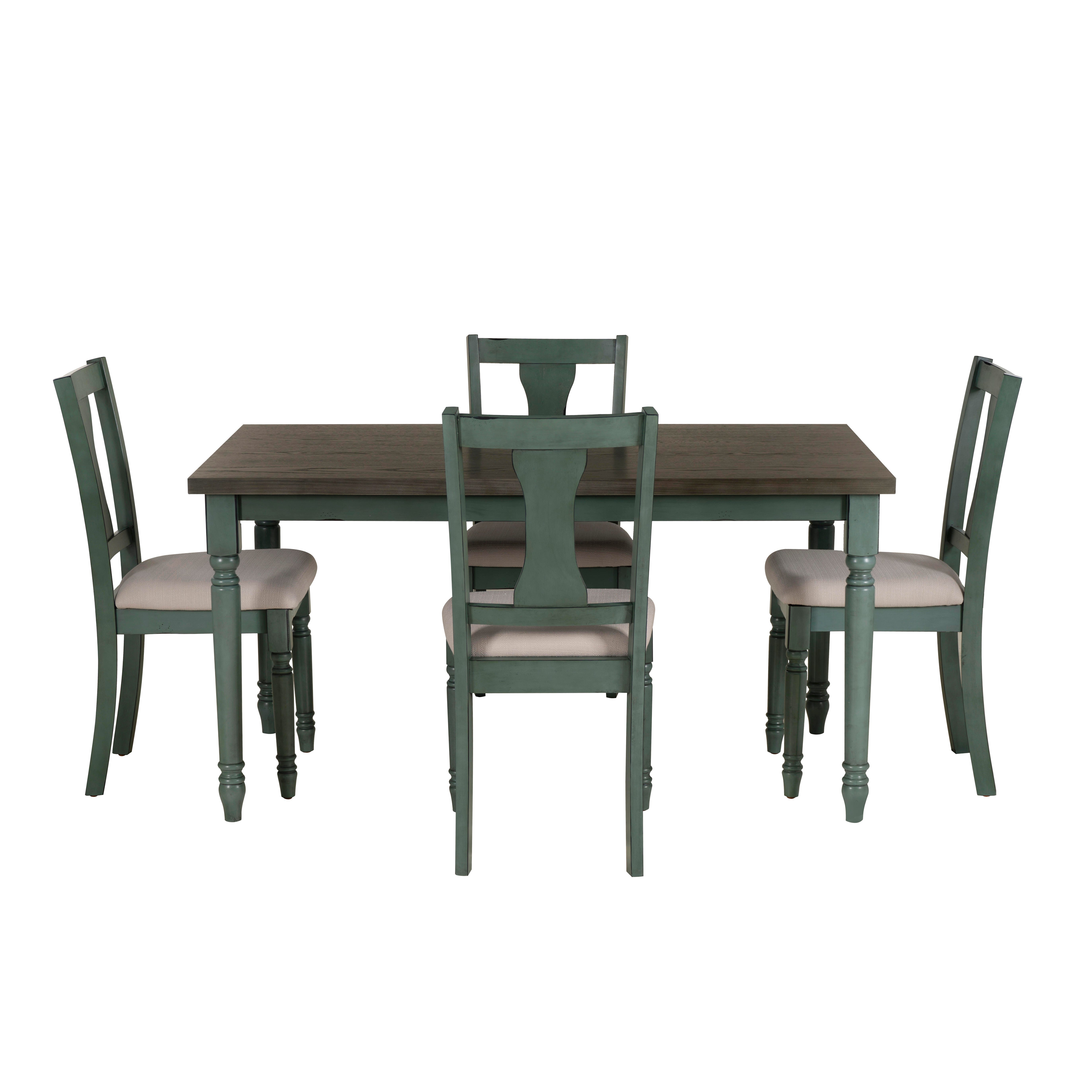Linon Wesley Dining Table and 4 Chairs Set, Teal Blue, large