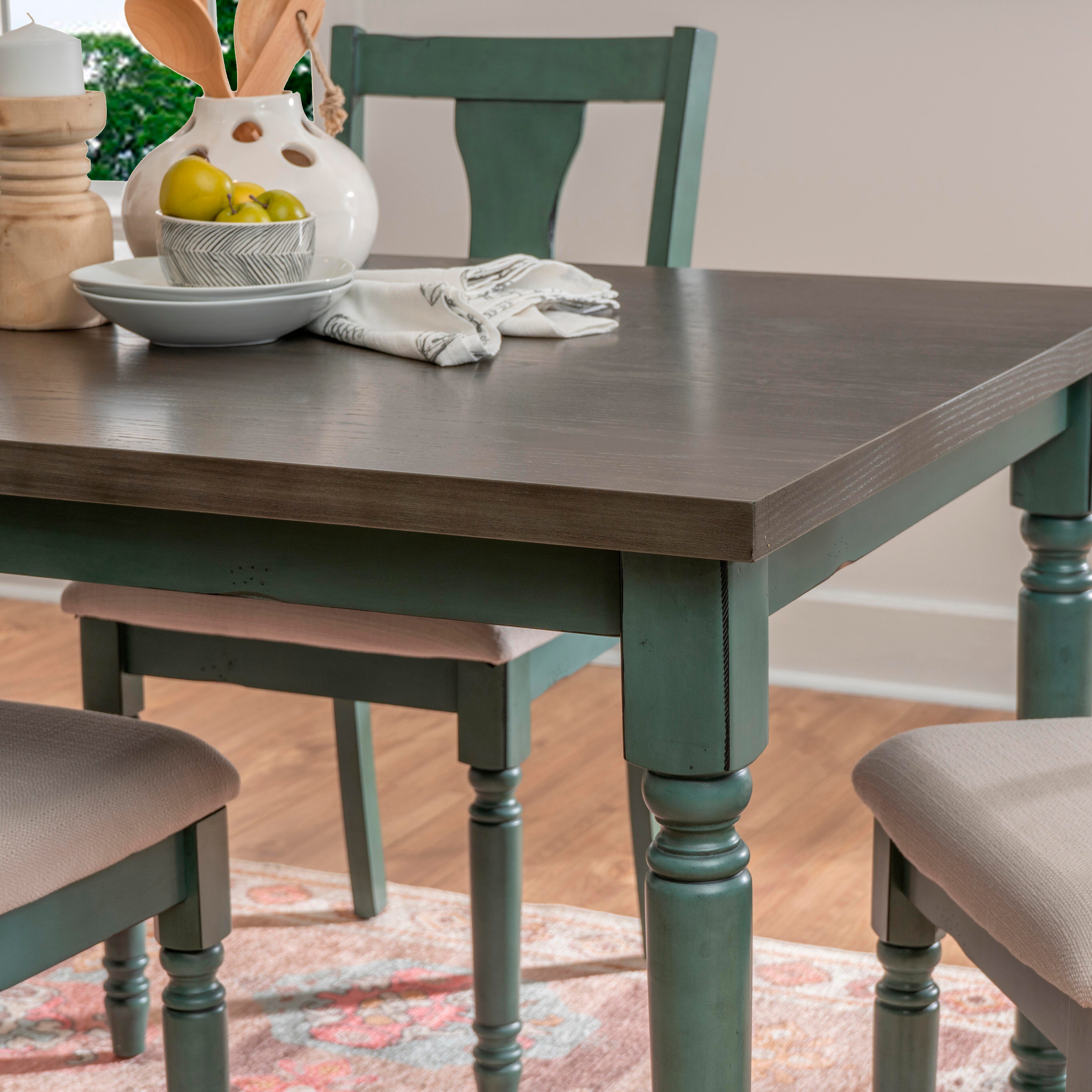 Linon Wesley Dining Table and 4 Chairs Set, Teal Blue, large