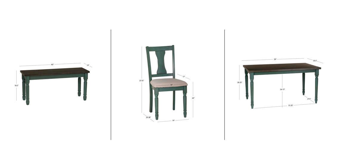 Linon Wesley Dining Table and 5 Chairs Set, Teal Blue, large