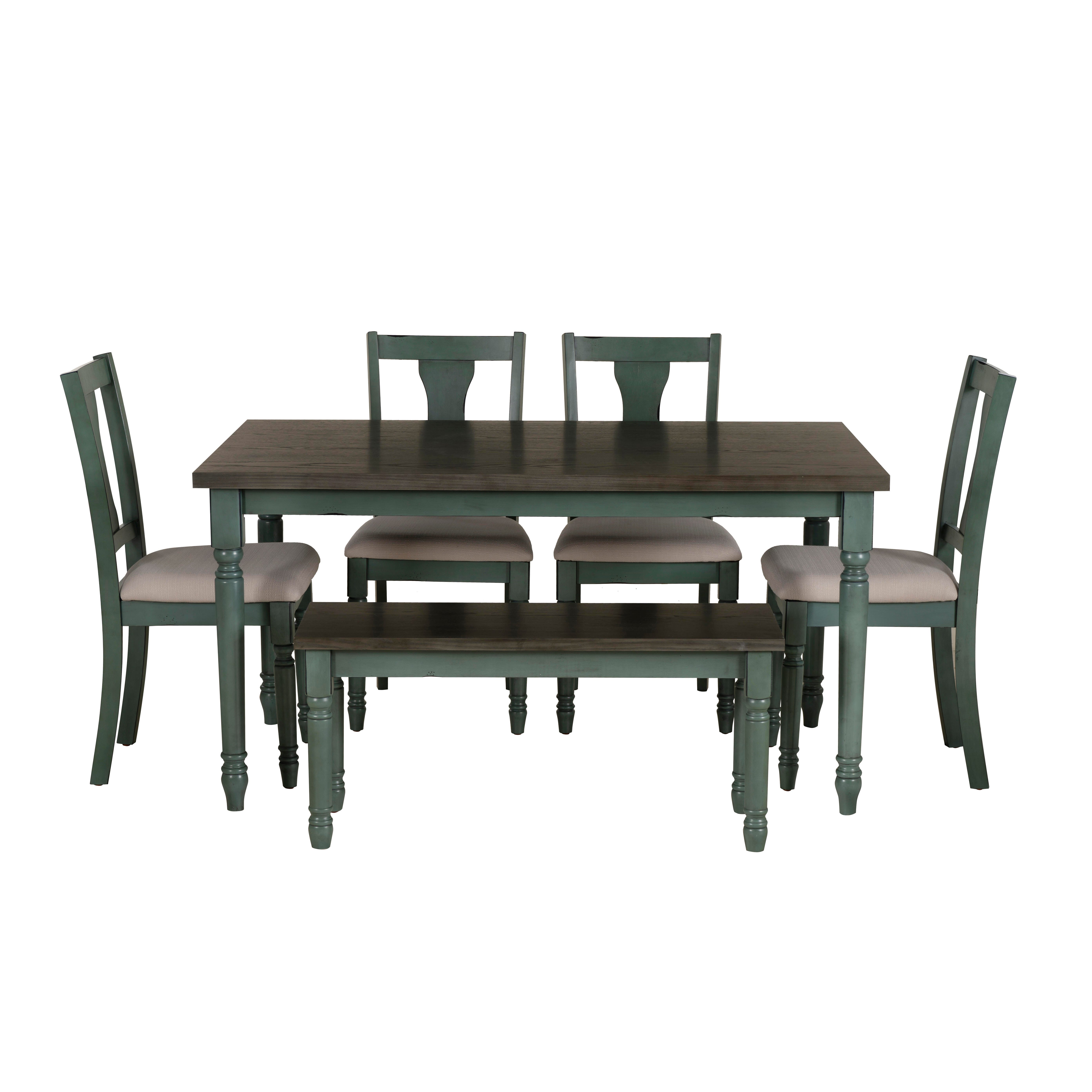 Linon Wesley Dining Table and 5 Chairs Set, Teal Blue, large